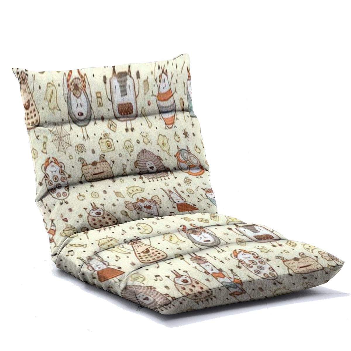 Adjustable Memory Foam Floor Lounger Chair - Foldable Floor Sofa for Adults & Kids, Home Office, Reading, Watching TV, Gaming - Doodle Fictional Creatures Design for Comfortable Seating