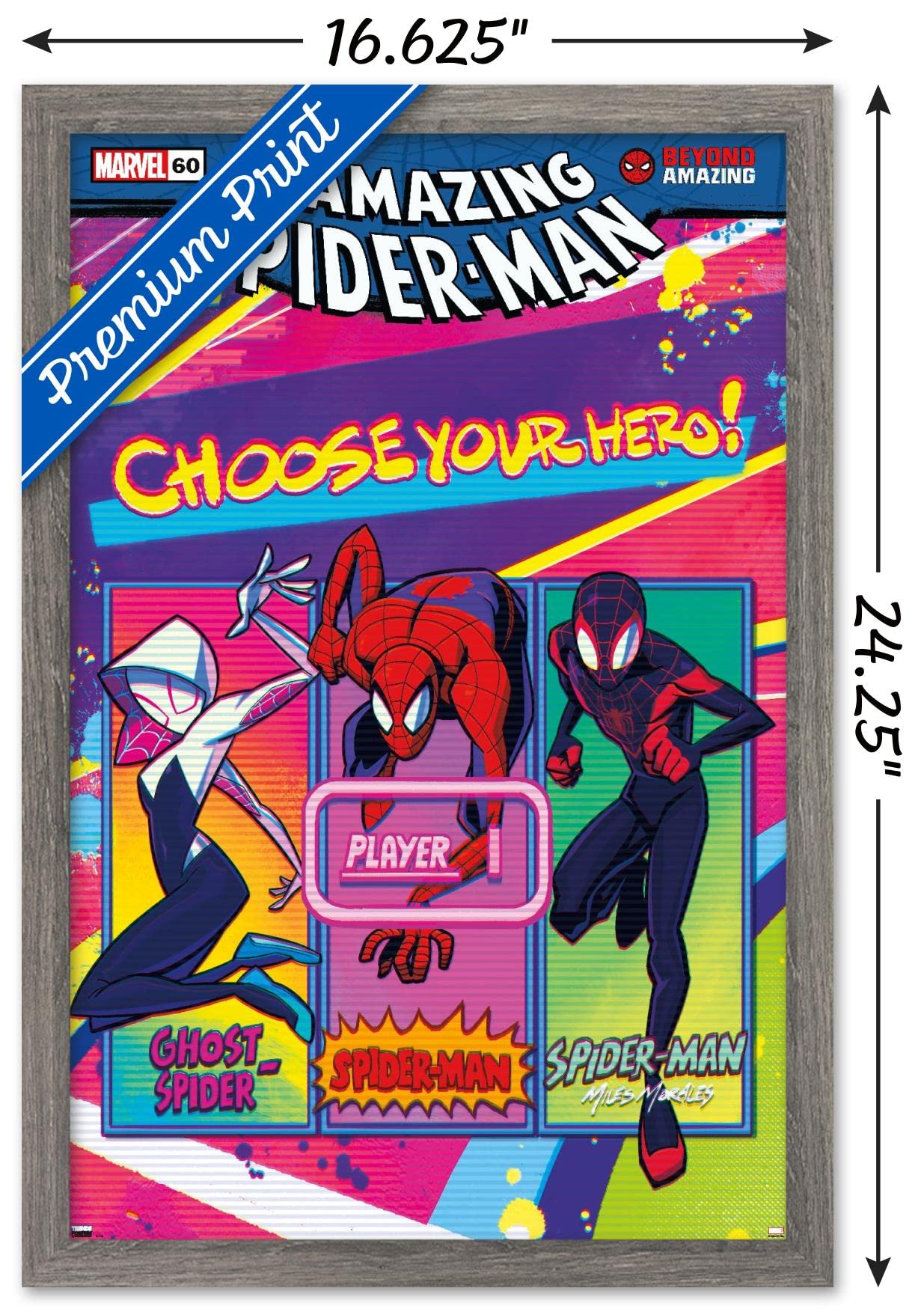 Marvel Comics Spider-Man: Beyond Amazing Wall Poster - 22.4x14.7 Inches Barnwood Framed Superhero Decor | Perfect for Bedroom, Game Room & Marvel Fan Gifts
