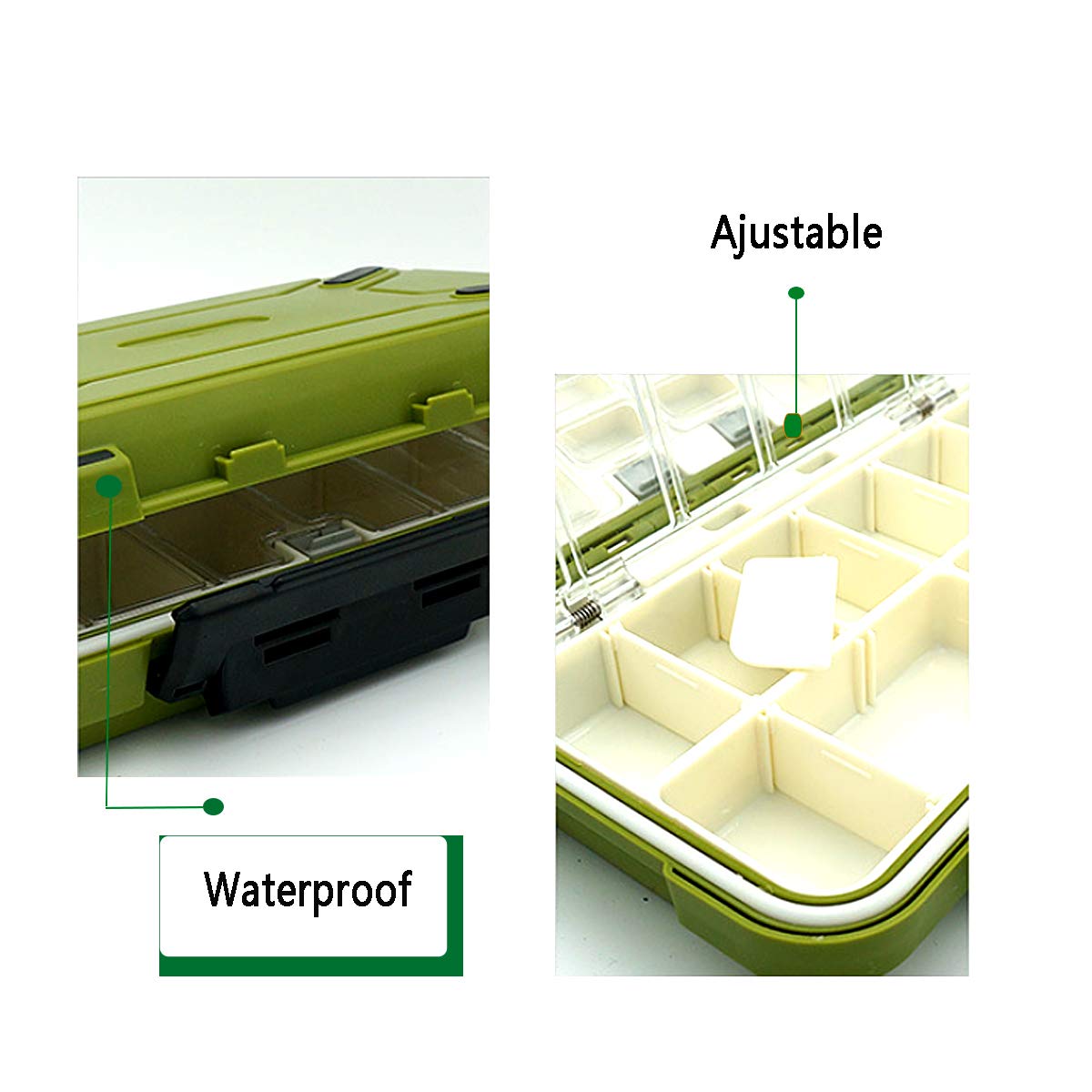 **Waterproof Adjustable 16-Cell Fishing Tackle Box with Dividers - Multifunctional Bait Storage for Lures, Hooks & Small Fishing Accessories (Green) - Perfect for Freshwater, Saltwater & Ice Fishing Trips**
