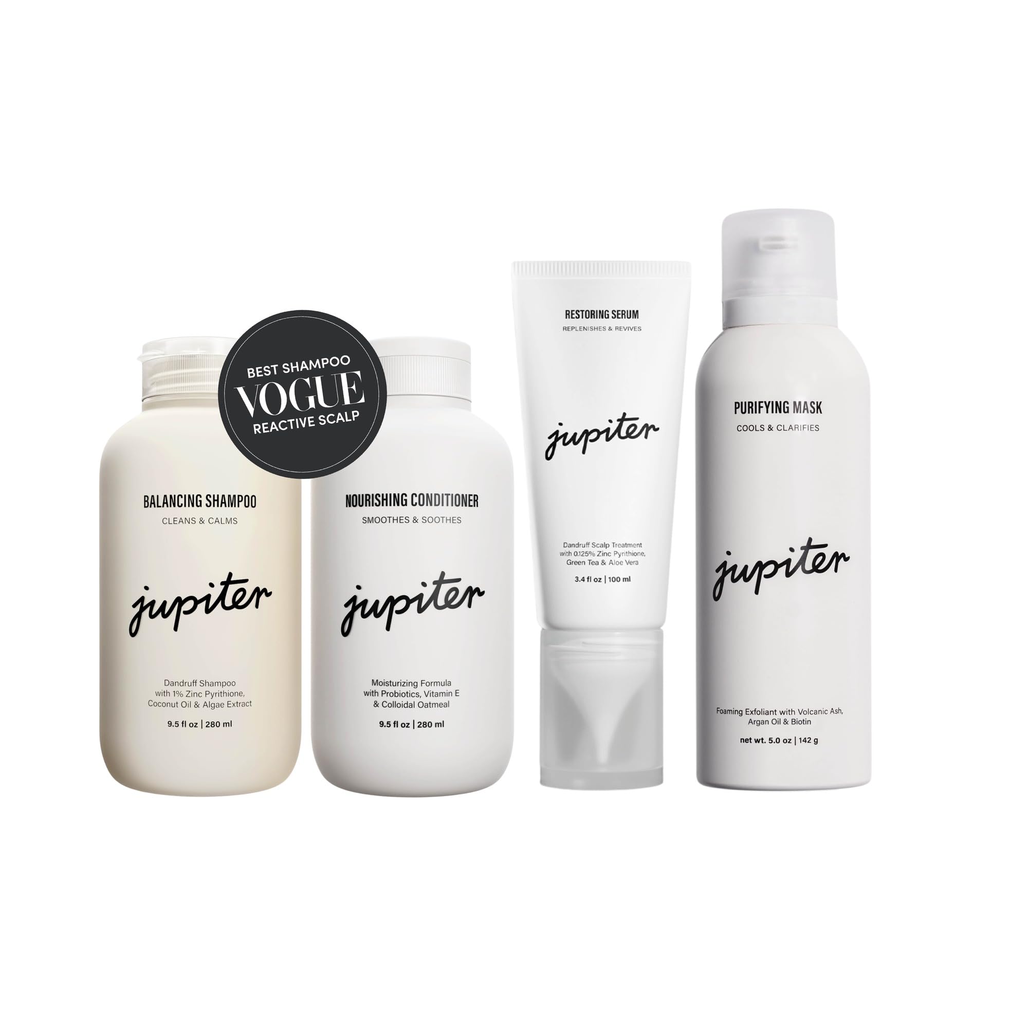 Jupiter Oil Control & Exfoliation Hair Care Bundle - Anti-Dandruff Shampoo, Conditioner, Restoring Serum & Purifying Scalp Mask for Women & Men | Dermatologist-Formulated for Flaky, Itchy, Oily & Dry Scalp | Perfect for Daily Use & Scalp Treatment at Home