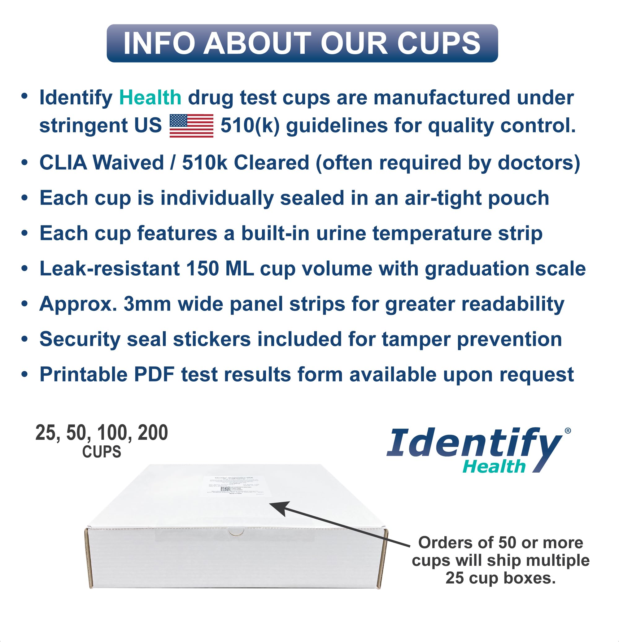 12 Panel CLIA Waived Instant Urine Drug Test Cup - 50 Pack | Detects AMP, BAR, BUP, BZO, COC, MDMA, MET, MTD, MOP, OPI, OXY, PCP, THC | Workplace, Home & Clinical Drug Screening