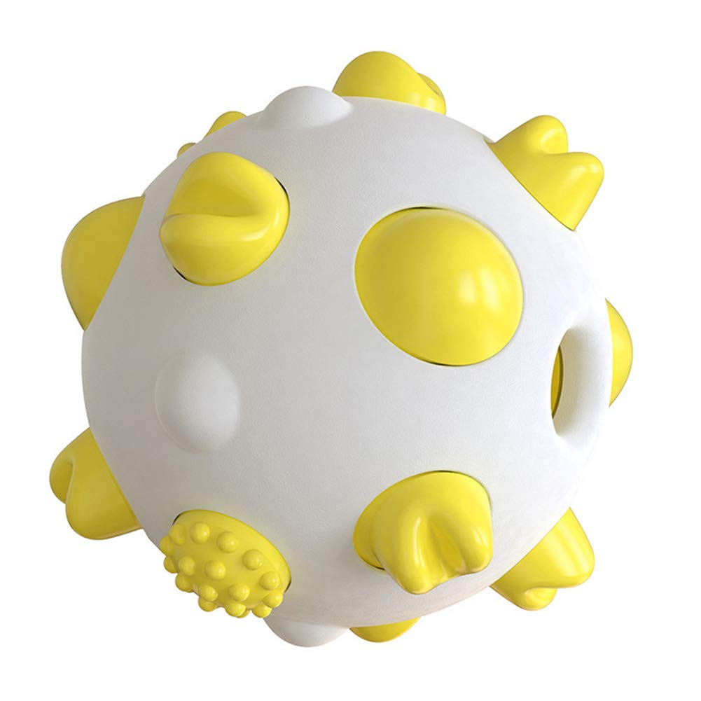 Hutishop2020 Durable Chew-Resistant Dog Teeth Cleaning Ball Toy - Interactive Teething Molar Brush for Puppies & Adult Dogs (Yellow) - Perfect for Dental Care, Training, and Playtime