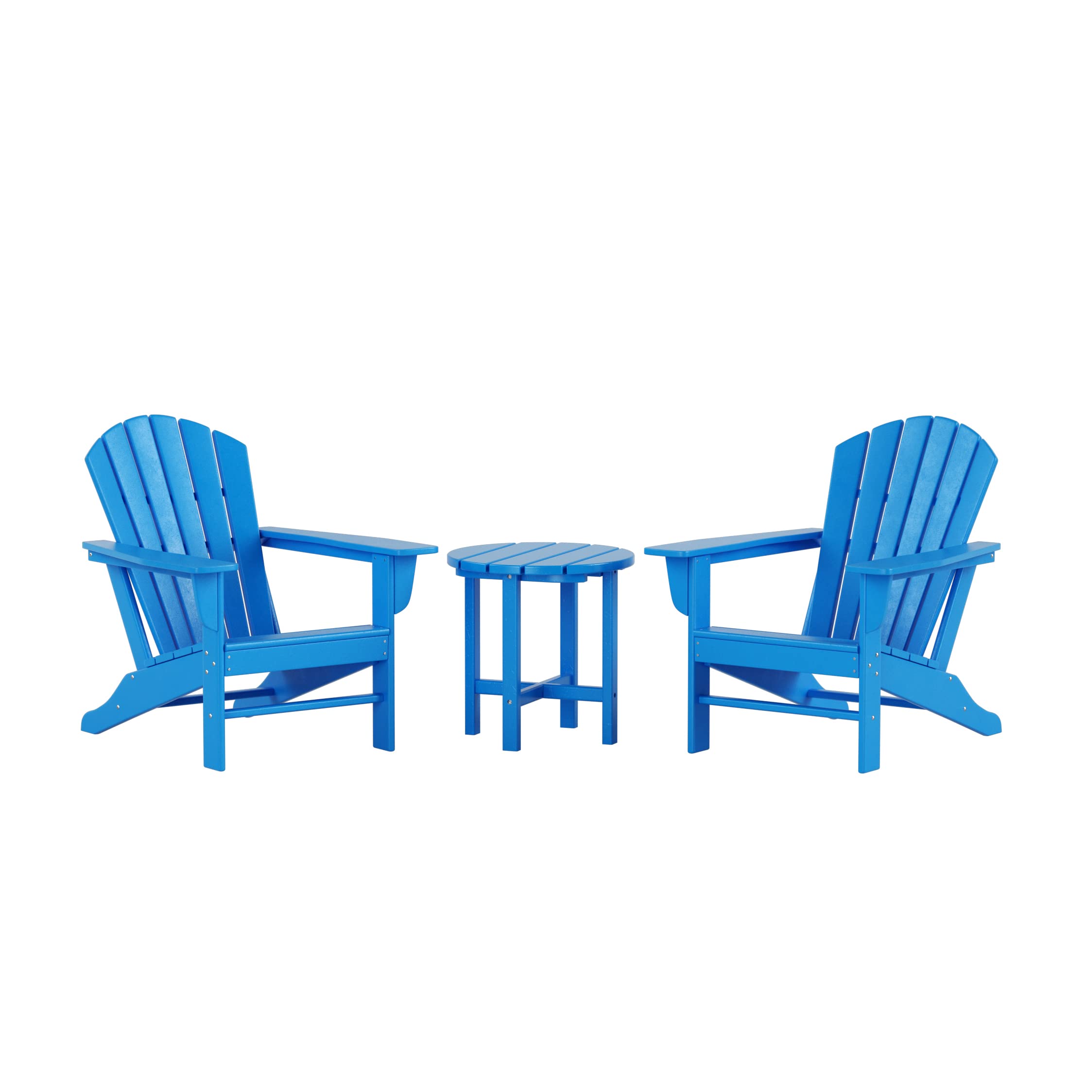 Premium 2-Piece Outdoor Adirondack Chair Set with Side Table - Durable Poly Lumber Retro Lounge Chairs for Beach, Patio, Garden & Backyard - Pacific Blue - Perfect for Relaxing, Sunbathing & Outdoor Entertaining