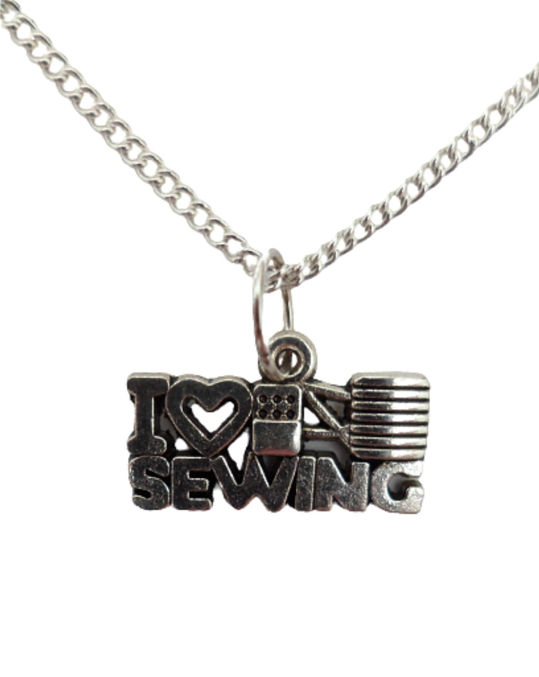Silver Plated I Love Sewing Charm Necklace Pendant - Perfect Gift for Sewing Enthusiasts & Craft Lovers
