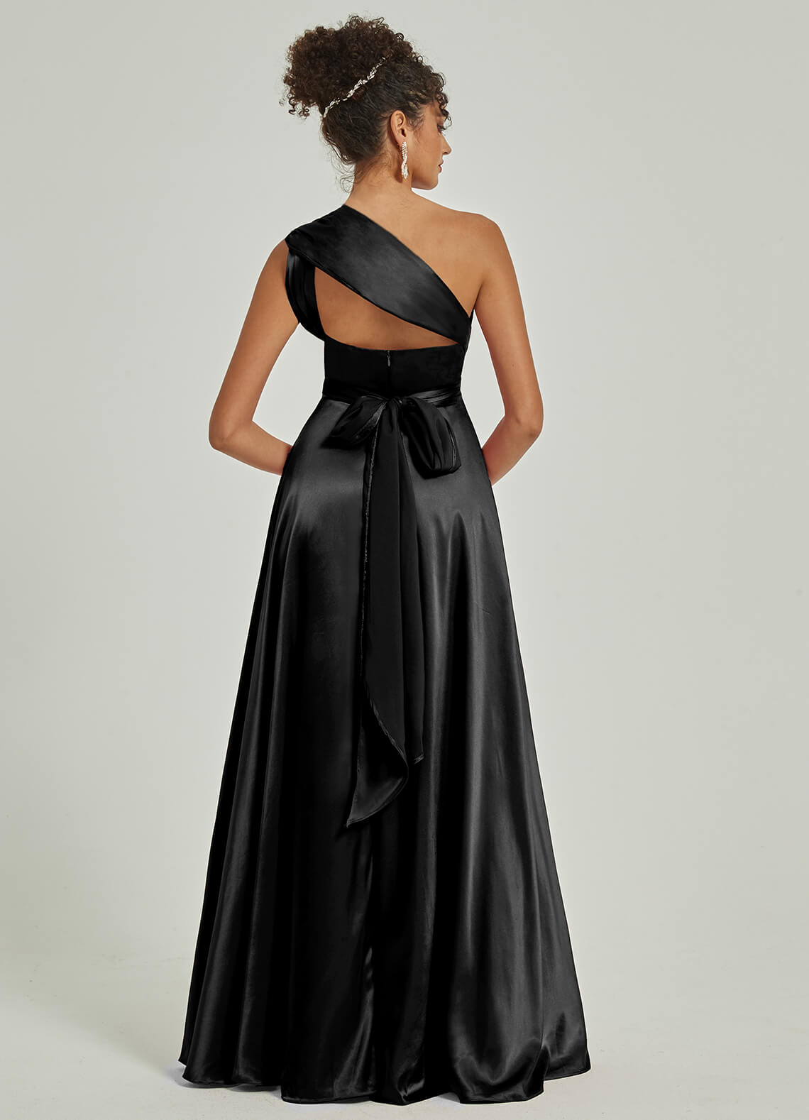 Elegant Black Satin Convertible Bridesmaid Dress - Multi-Way Wrap A-Line Gown for Weddings, Parties & Special Occasions
