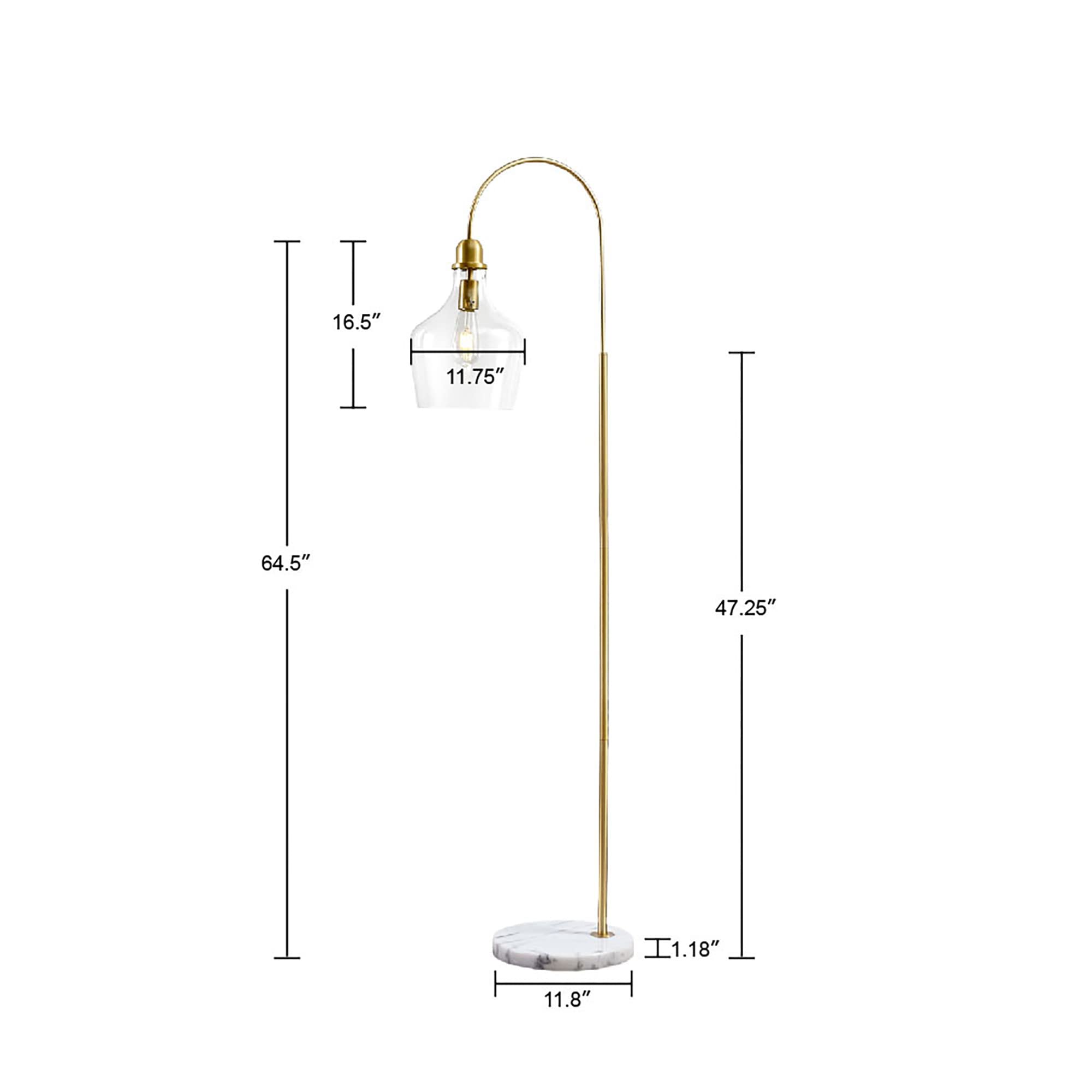 Hampton Hill Auburn Modern Floor Lamp with Bell Glass Shade & Marble Base - 72