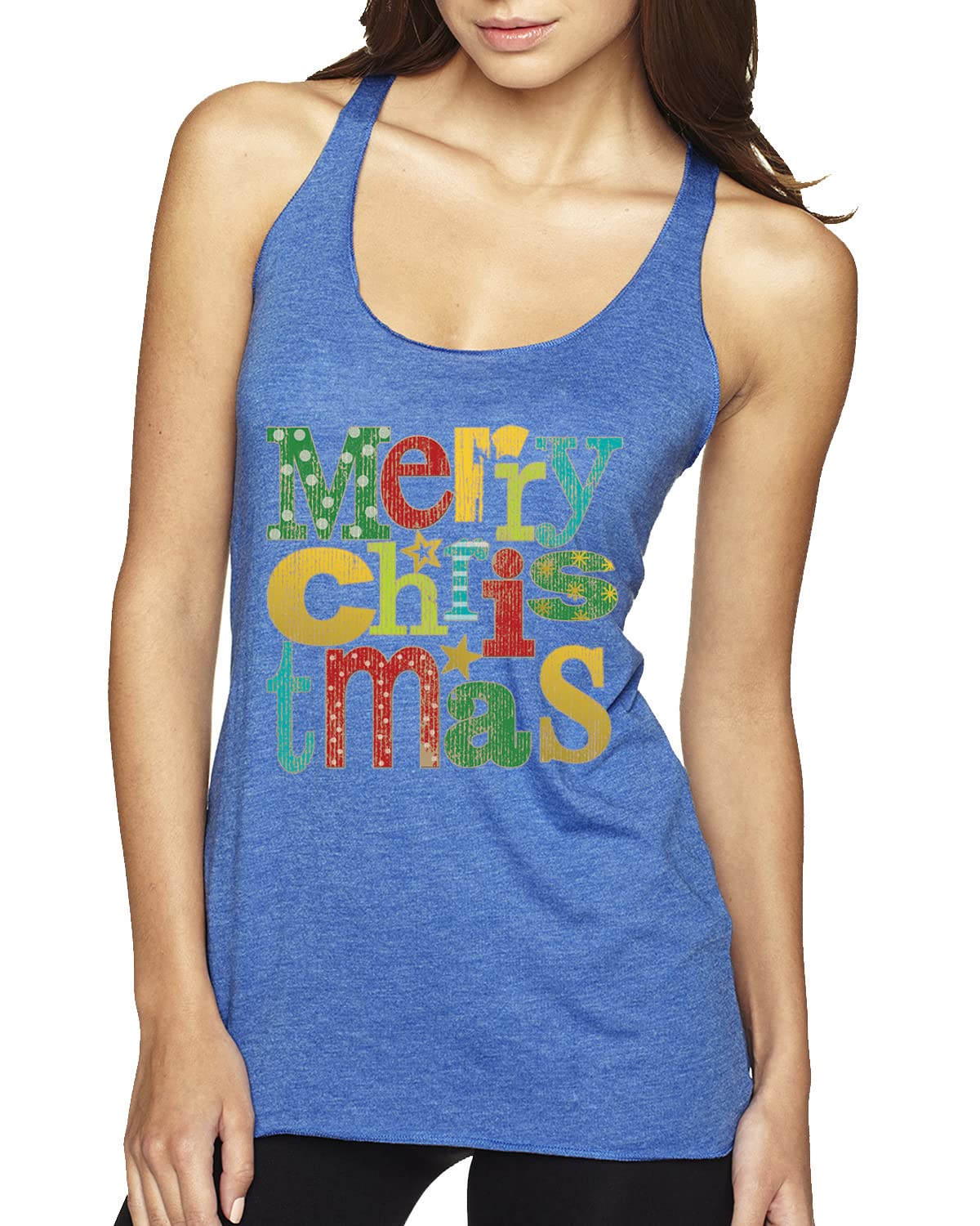 Festive Christmas Tri-Blend Racerback Tank Top - Colorful Holiday Party Outfit for Women - Perfect for Christmas Gatherings, Ugly Sweater Parties & Festive Family Photos
