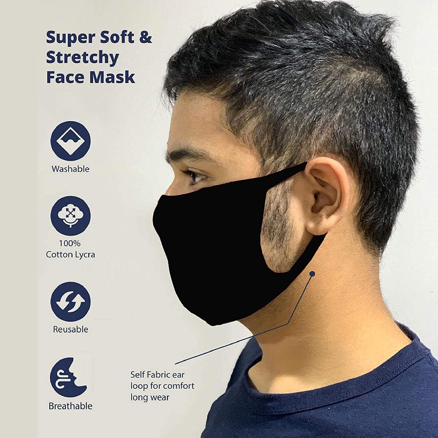 KAVEESHA 10-Pack Black Cotton Face Masks - Washable, Reusable & Breathable for Daily Use, Travel & Outdoor Activities