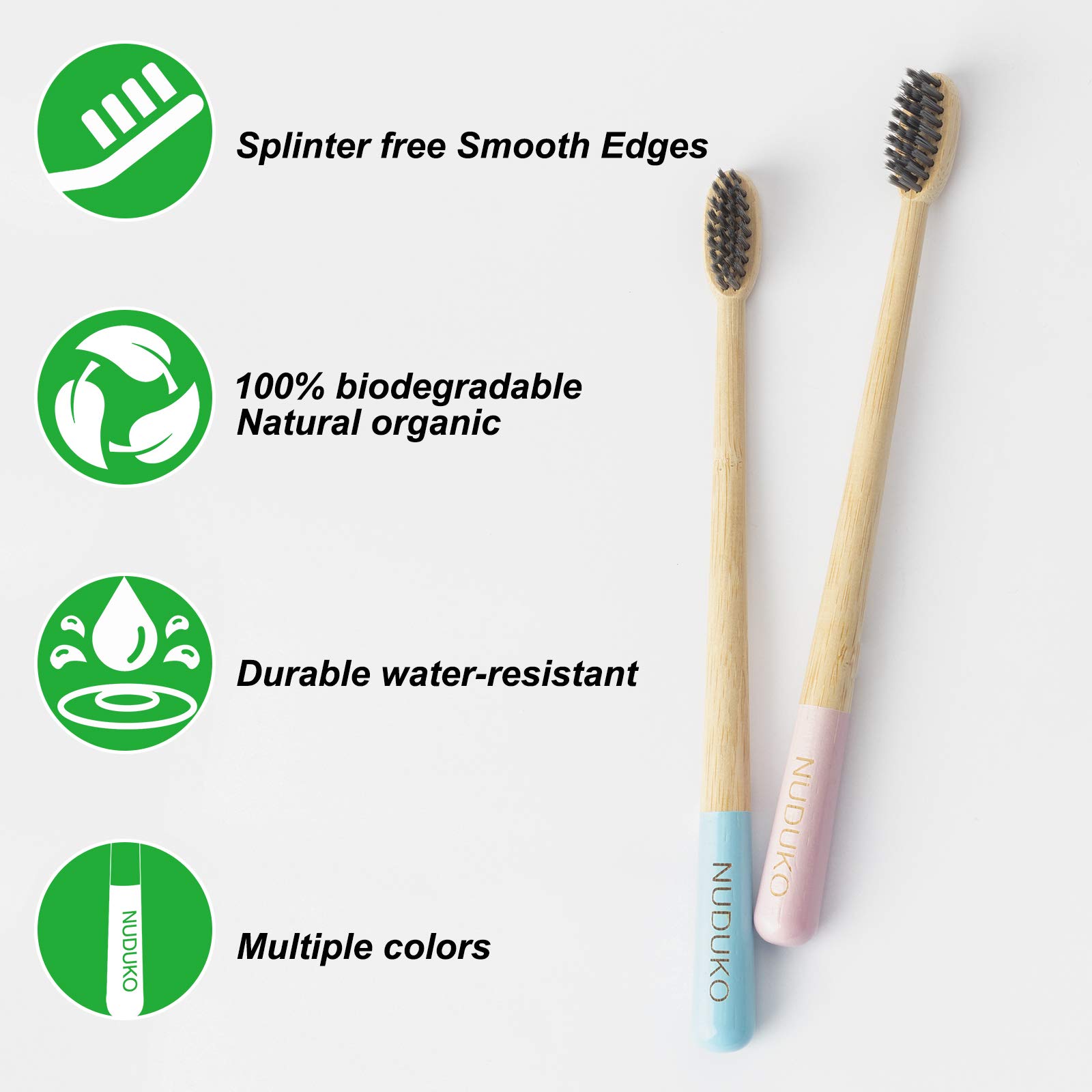 Eco-Friendly Biodegradable Bamboo Toothbrushes with Charcoal Bristles - 6 Pack Soft Bristle, BPA-Free, Compostable & Sustainable for Travel, Home & Zero-Waste Lifestyle | Natural Wooden Toothbrush Set for Adults & Kids