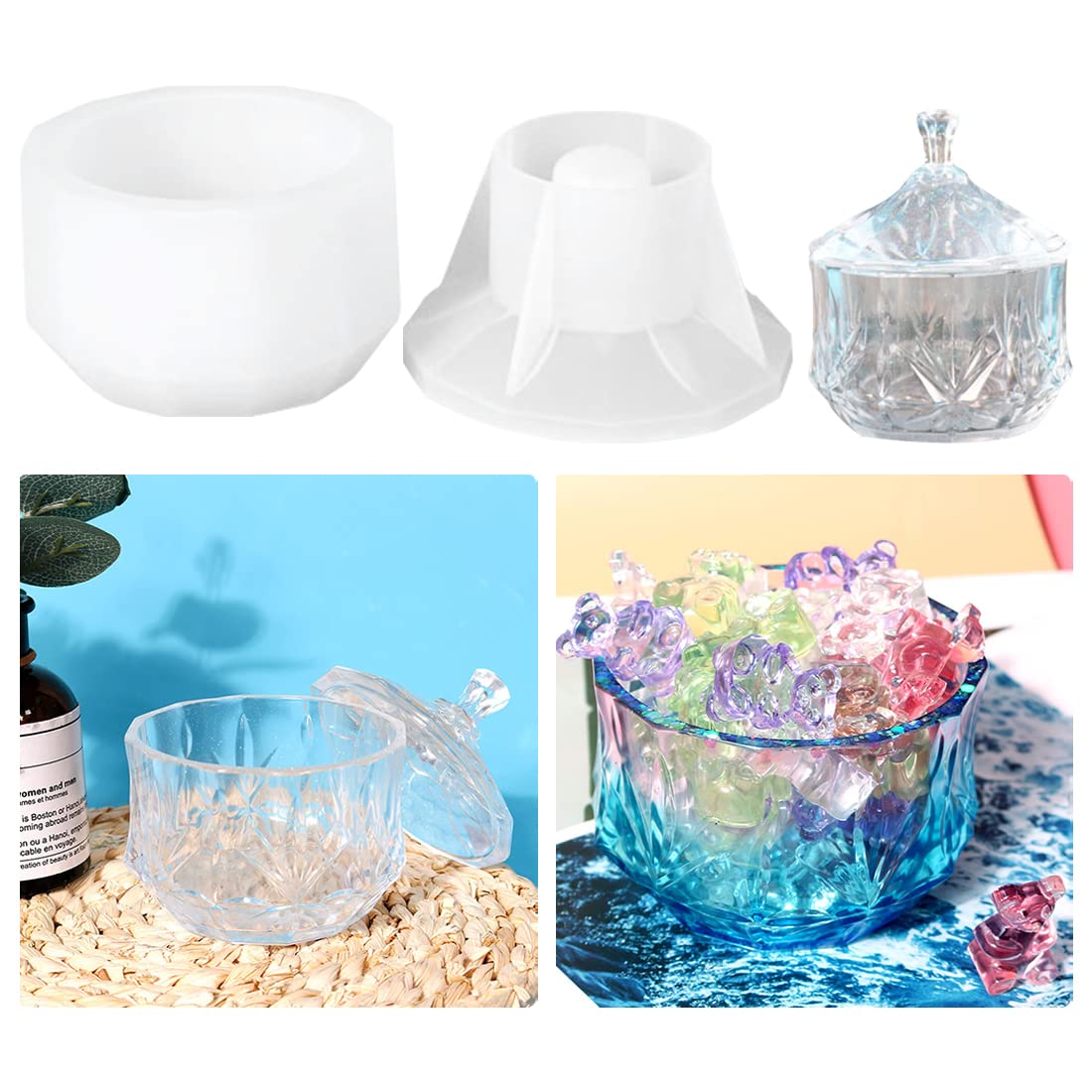 Voyyphixa Silicone Storage Box Molds with Lid - Candy Jar, Epoxy Resin Container Molds for Candlestick, Trinket Case, Jewelry Box & Small Planter Pot - Perfect for DIY Crafts, Home Decor & Gift Making