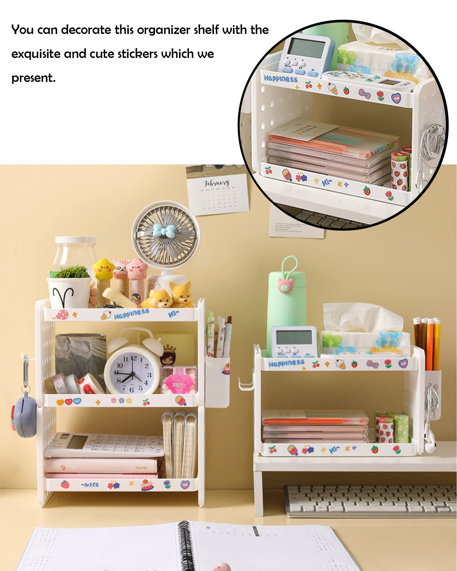 Plastic Desktop Organizer Shelf with Pen Holder - 2-Tier Combinable Storage for Office, Desk, Tabletop & Dorm Room | Perfect for Organizing Stationery, Files & Office Supplies (Pink)