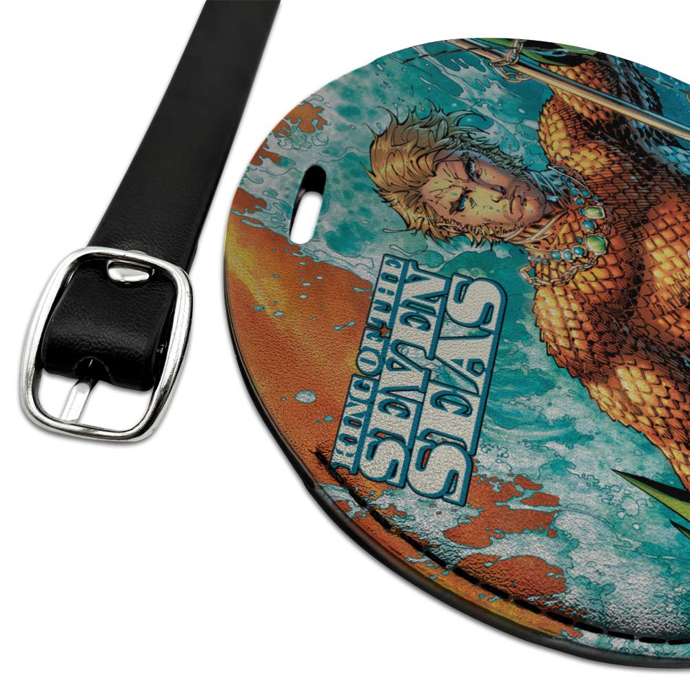 Waterproof Leather Luggage Tag - Aquaman King of The Sea Round ID Tag for Suitcases & Carry-On Bags | Perfect for Travel, Business Trips & Vacation