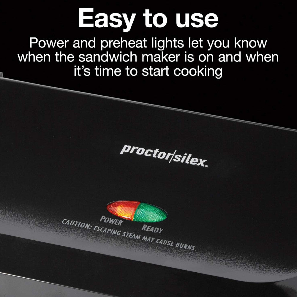Proctor Silex 25440PSC 4-Serving Panini Press & Sandwich Maker - Compact Indoor Grill for Home, Kitchen, Dorm & Office Use