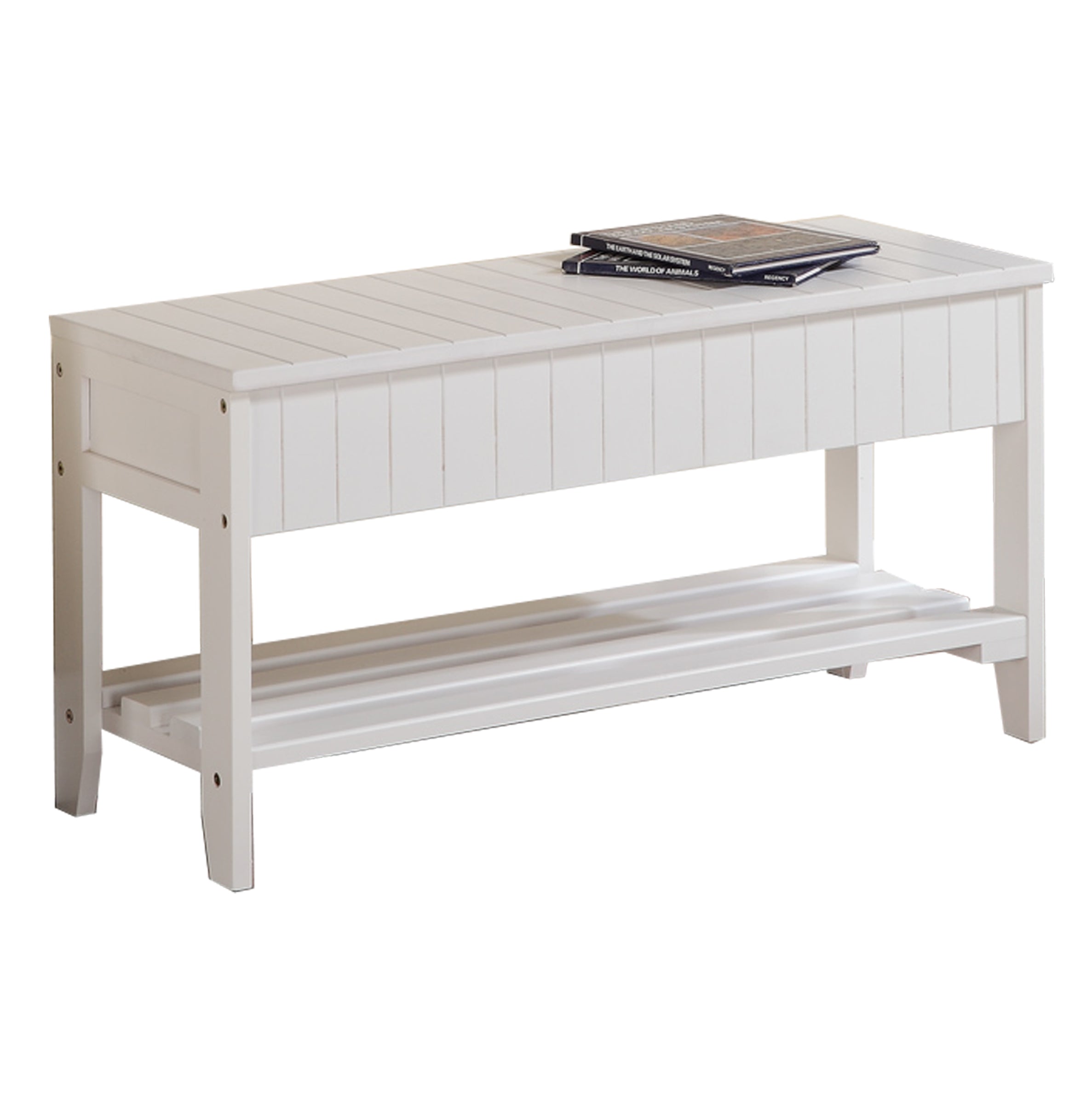 Roundhill Solid Wood Shoe Storage Bench with Cushion Seat - White Entryway Organizer for Hallway, Bedroom & Mudroom Organization