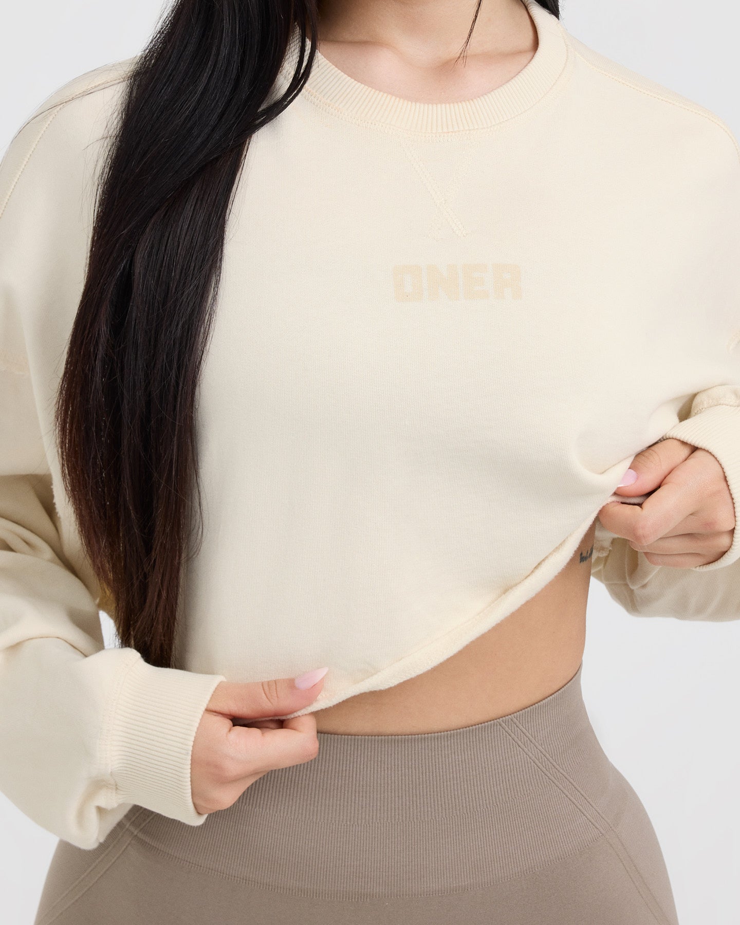 Raw Lounge Crop Sweatshirt for Women | Off-White Oversized Pullover | Casual Streetwear, Loungewear & Yoga Outfit
