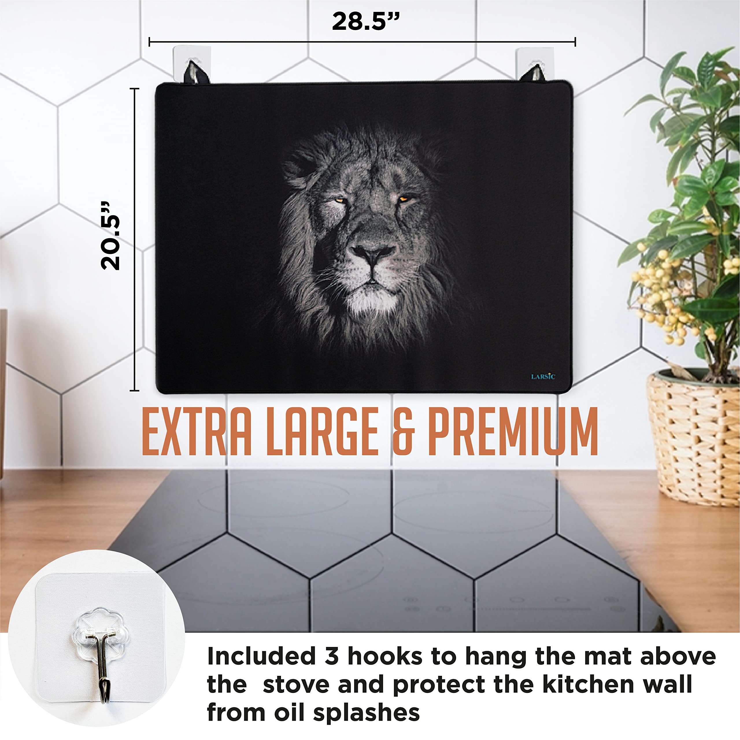 Larsic Stove Cover - Non-Slip Waterproof Electric Stove Protector for Washer Dryer Top, Foldable Scratch-Resistant Kitchen Organizer (28.5x20.5 Inches, Lion Print) - Perfect for Small Apartments & RV Cooking Spaces