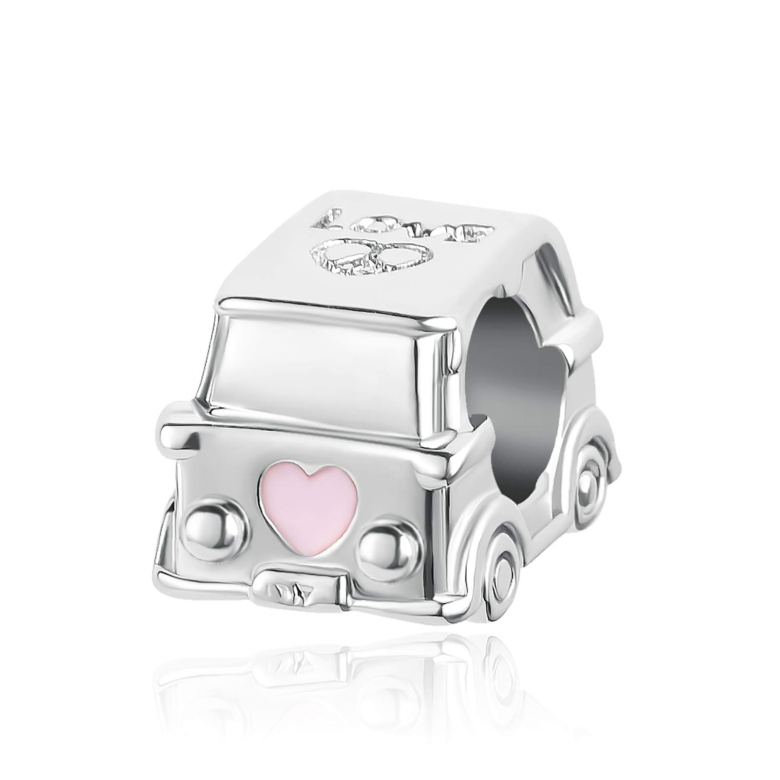 Pink Heart Love Car Charm - Compatible with Pandora Charms Bracelets - Perfect Gift for Daughter, Granddaughter, First Car - Dangle Jewelry for Cars & Keychains - Great for Birthdays, Graduations & Special Occasions