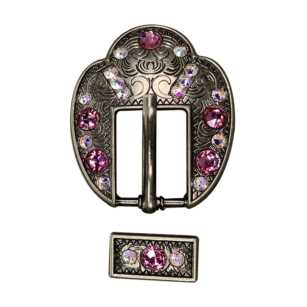Antique Silver Pink AB Crystal Conchos - 1 to 3 Inch Sizes with Buckles | Western Jewelry for Belts, Boots & Cowboy Accessories