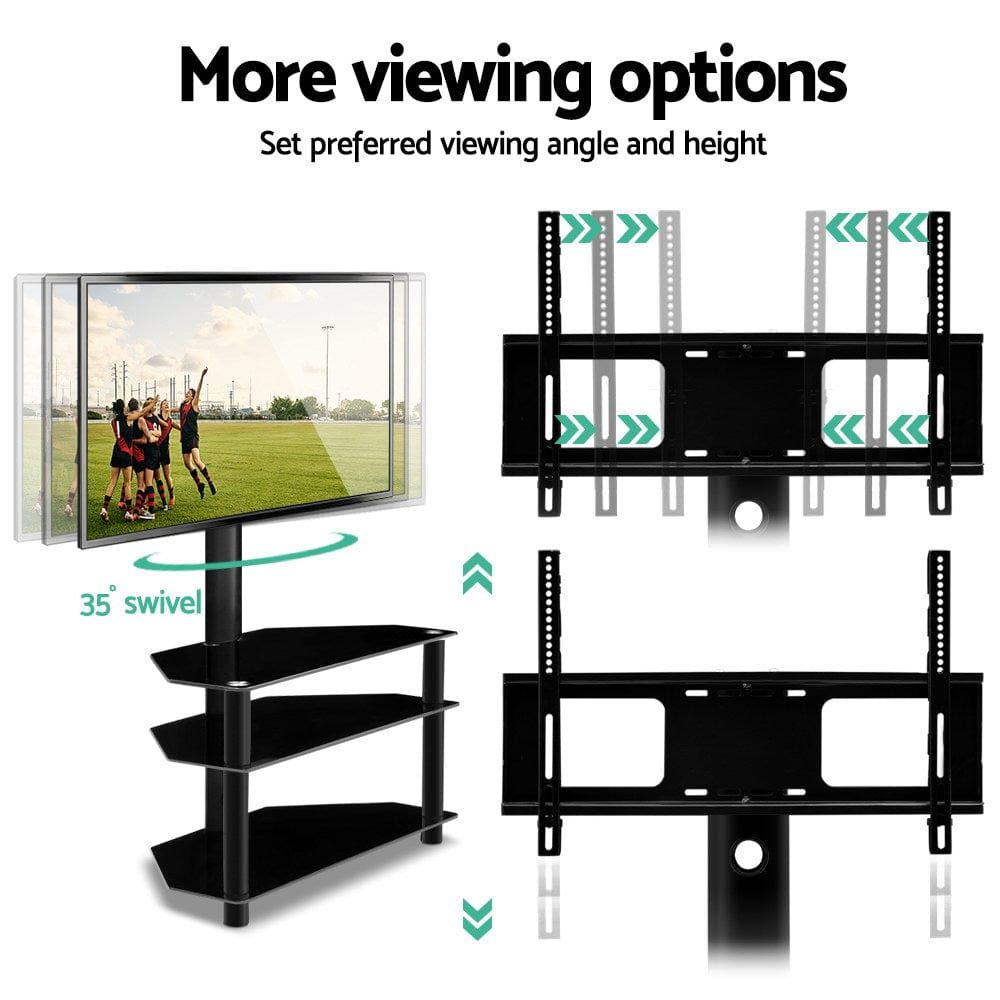 3-Tier Floor TV Stand with Bracket Shelf Mount - Sturdy Entertainment Center for Living Room, Bedroom & Home Theater Setup