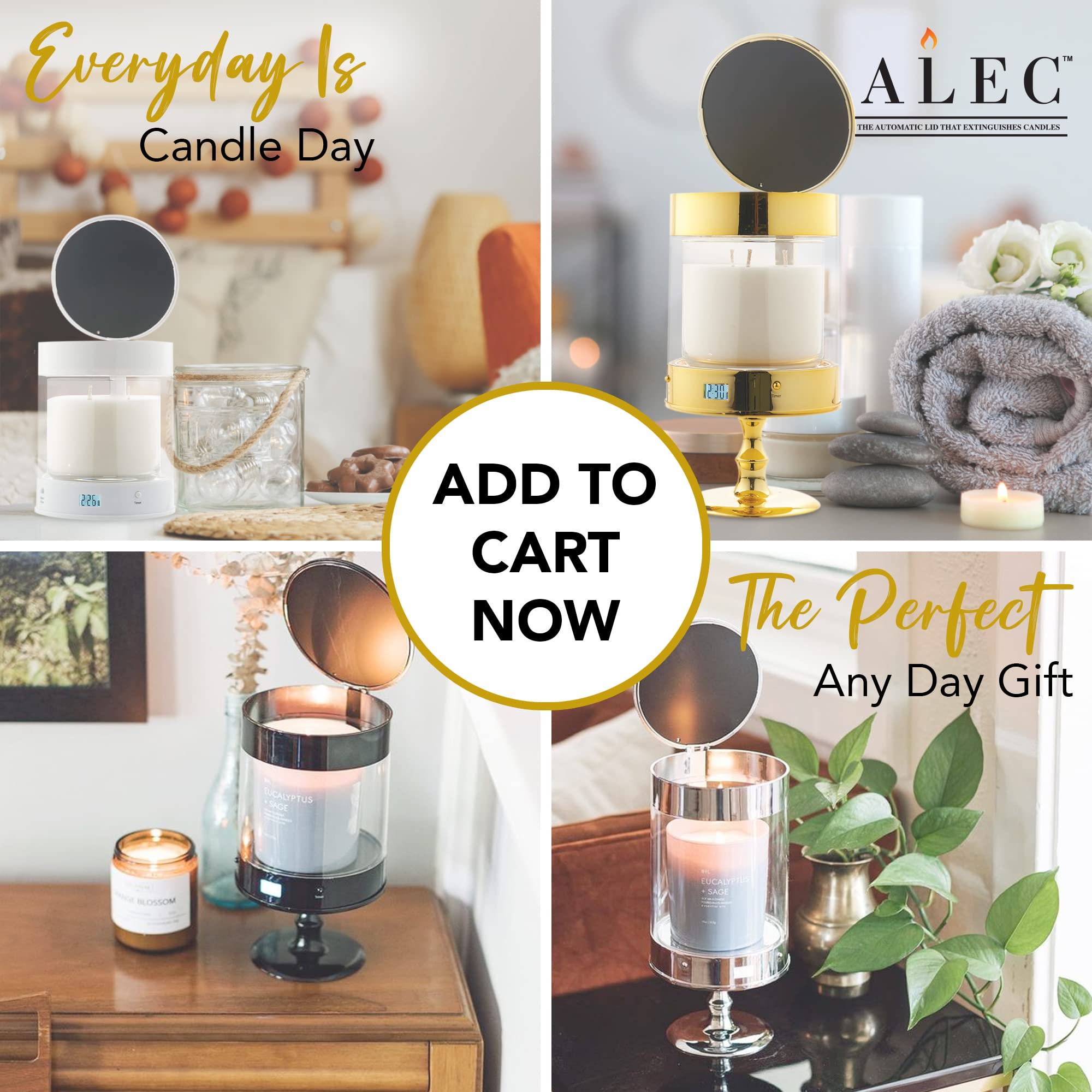 ALEC Clear Hurricane Automatic Candle Holder & Extinguisher with Rechargeable Timer Lid & Stand - Large Bronze Pillar Candle Holder for Votive Candles | Elegant Home Decor for Dining Table Centerpiece, Wedding Reception, and Romantic Ambiance
