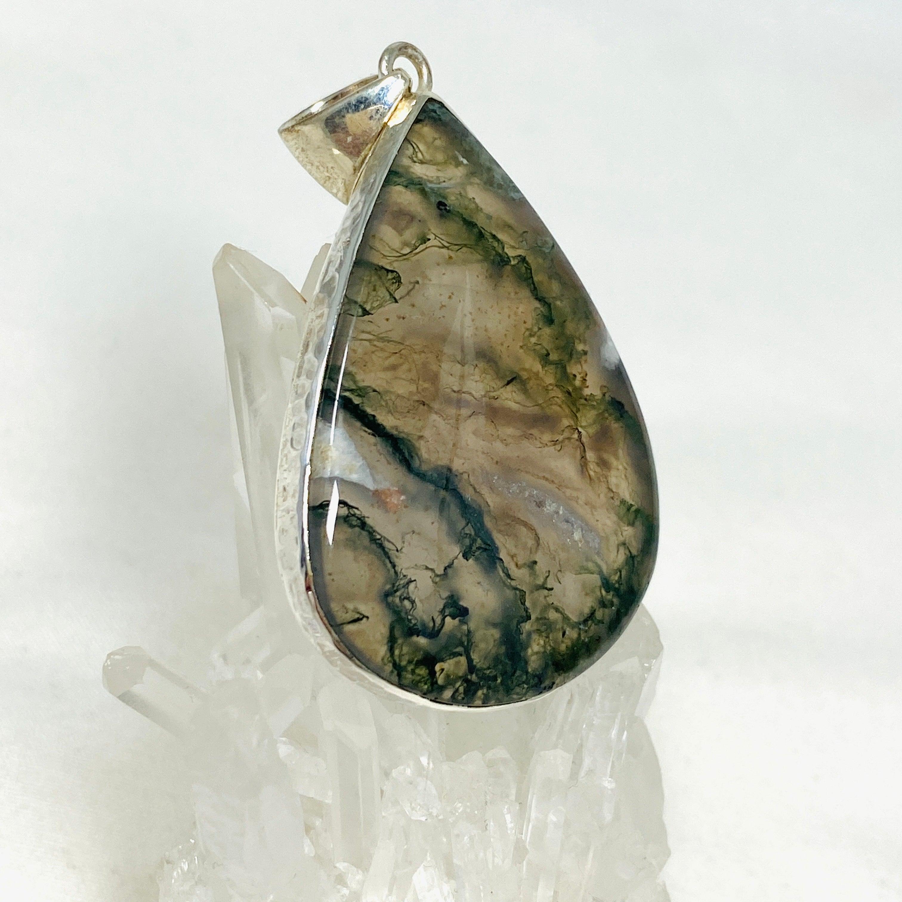 Natural Moss Agate Teardrop Pendant Necklace - KPGJ3624 | Healing Crystal Jewelry for Women, Boho Chic Accessory | Perfect for Meditation, Yoga & Spiritual Gifts