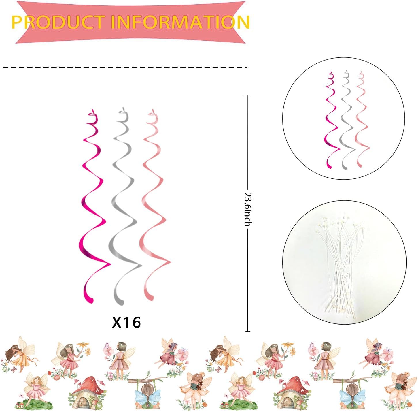 Fairy Party Decorations - Flower Fairy Themed Hanging Swirls for Girls' First Birthday, Baby Shower & Fairy Tale Theme Parties | Perfect for Indoor & Outdoor Celebrations, Birthday Decorations Supplies (New)