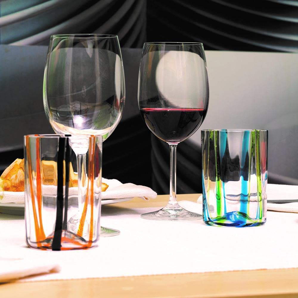 Premium Zafferano Tirache Tumbler Set - 6 Colorful Glass Water Cups for Home, Office & Outdoor Use - Durable Drinkware for Iced Tea, Juice & Cocktails