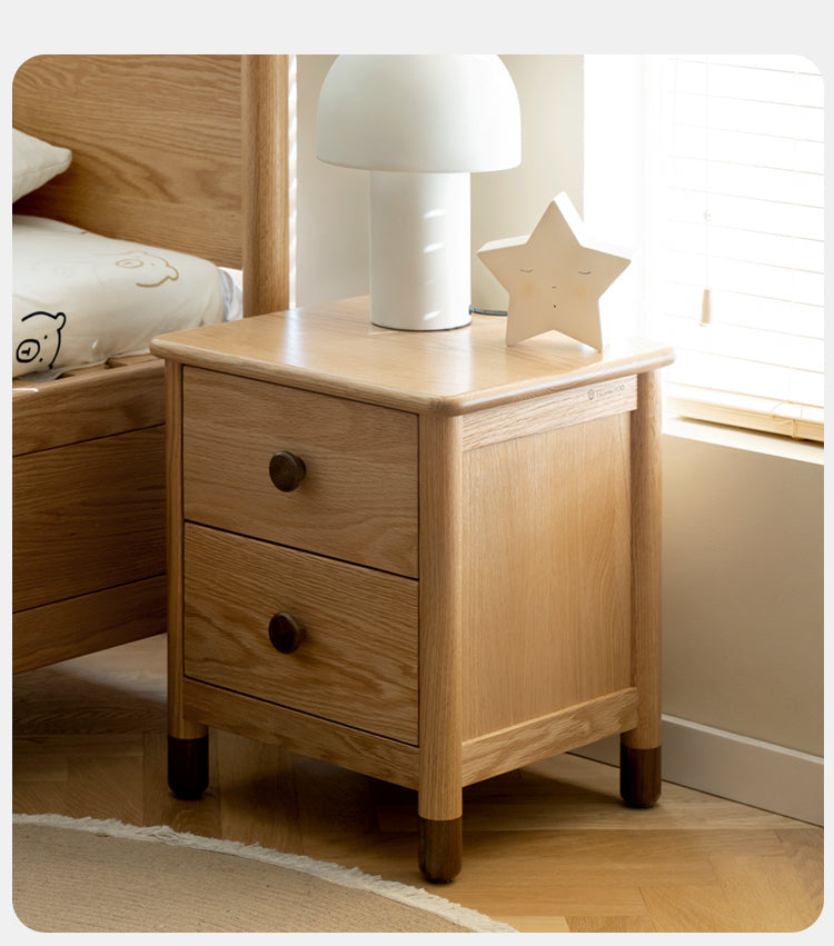 Solid Oak Wood Nightstand with Two Drawers - Bedside Table for Bedroom, Living Room, or Office Storage
