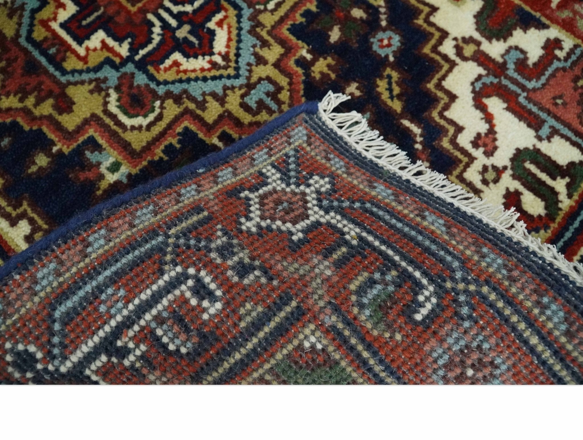 10 Feet Hand Knotted Wool Area Rug - Mustard, Blue & Brown Traditional Design - Perfect for Living Room, Bedroom & Home Decor
