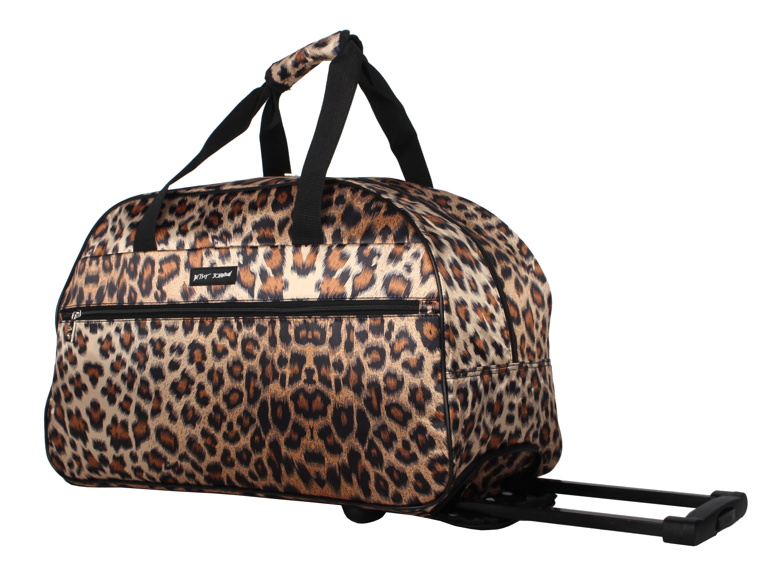 Betsey Johnson Designer 22 Inch Lightweight Leopard Print Duffel Bag - Weekender Overnight Business Travel Carry On Luggage with 2 Rolling Wheels - Perfect for Air Travel, Gym & Weekend Getaways