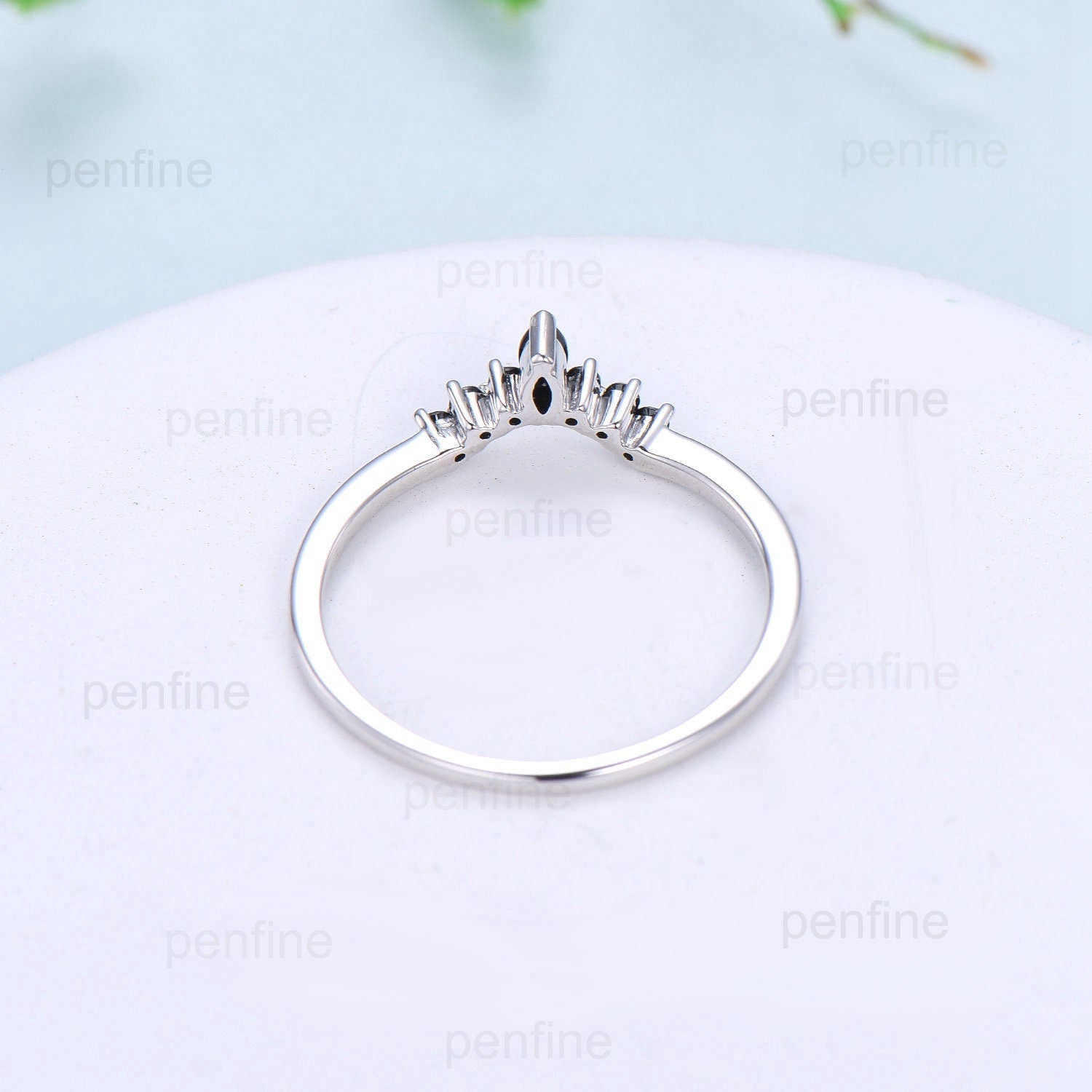 Black Diamond Wedding Ring - Silver & White Gold Curved Marquise Black Spinel Matching Band, Art Deco Stackable Ring for Women | Perfect for Engagement, Promise Rings, Anniversary Gifts & Bridal Jewelry Sets