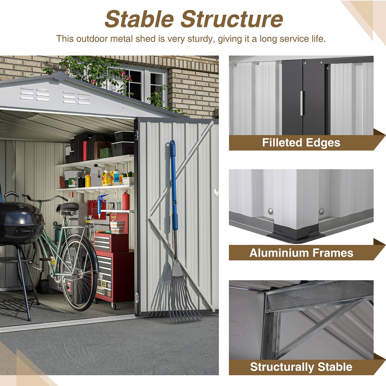 8x6 FT Outdoor Storage Shed - Heavy Duty Metal Garden Shed with Lockable Door for Lawn Tools, Watering Cans, Shovels & Rakes | Perfect for Backyard, Patio & Garage Organization