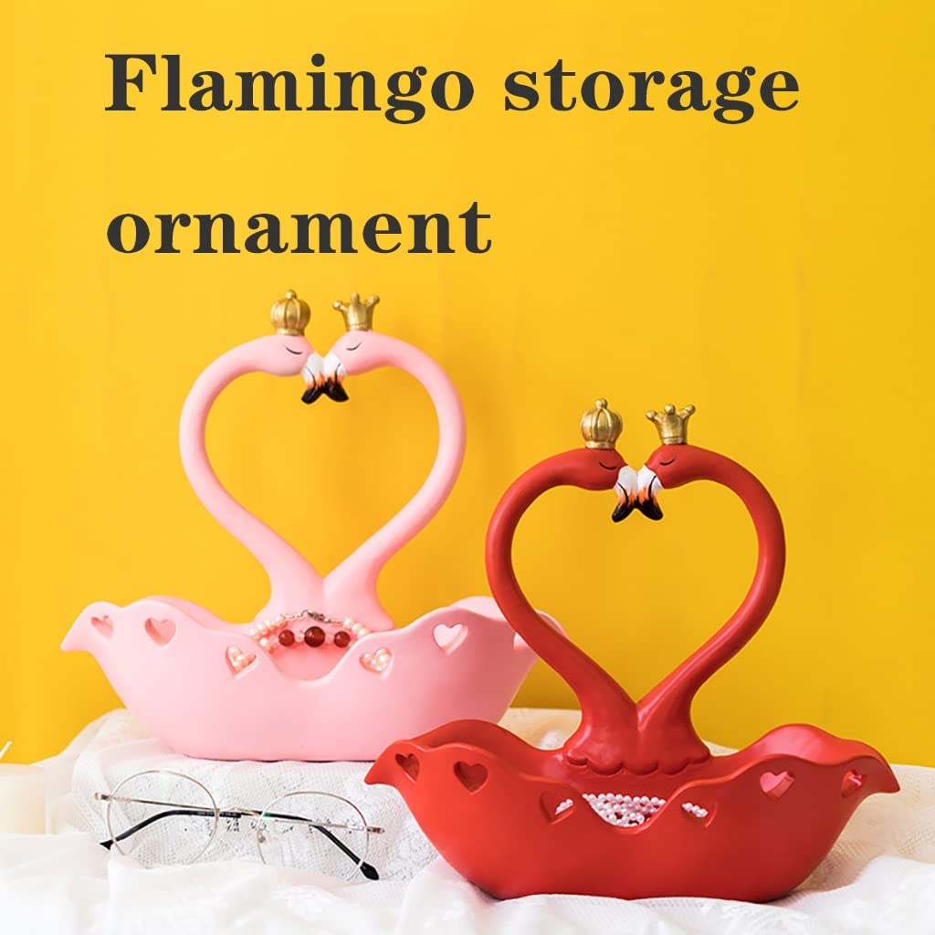 Flamingo Key Holder & Storage Bowl - Decorative Animal Figurine for Keys, Coins, Jewelry, Phone & Wallet - Red Desktop Organizer for Home, Office & Entryway Decor
