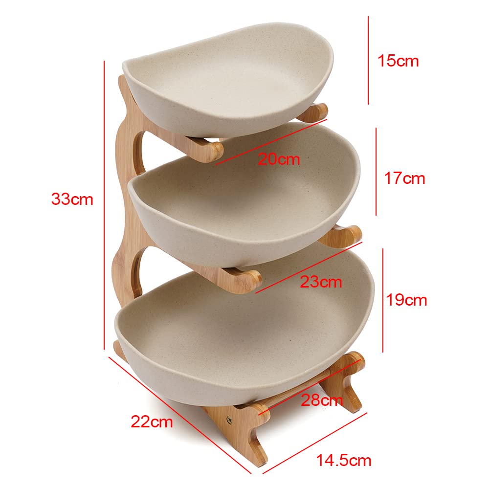 3-Tier Ceramic Fruit Basket Bowl Set - Oval Serving Bowl for Fruits, Vegetables, Snacks, Candy & Sushi Display | Perfect for Kitchen Counter, Dining Table, Party Buffet & Home Decor (Brown)