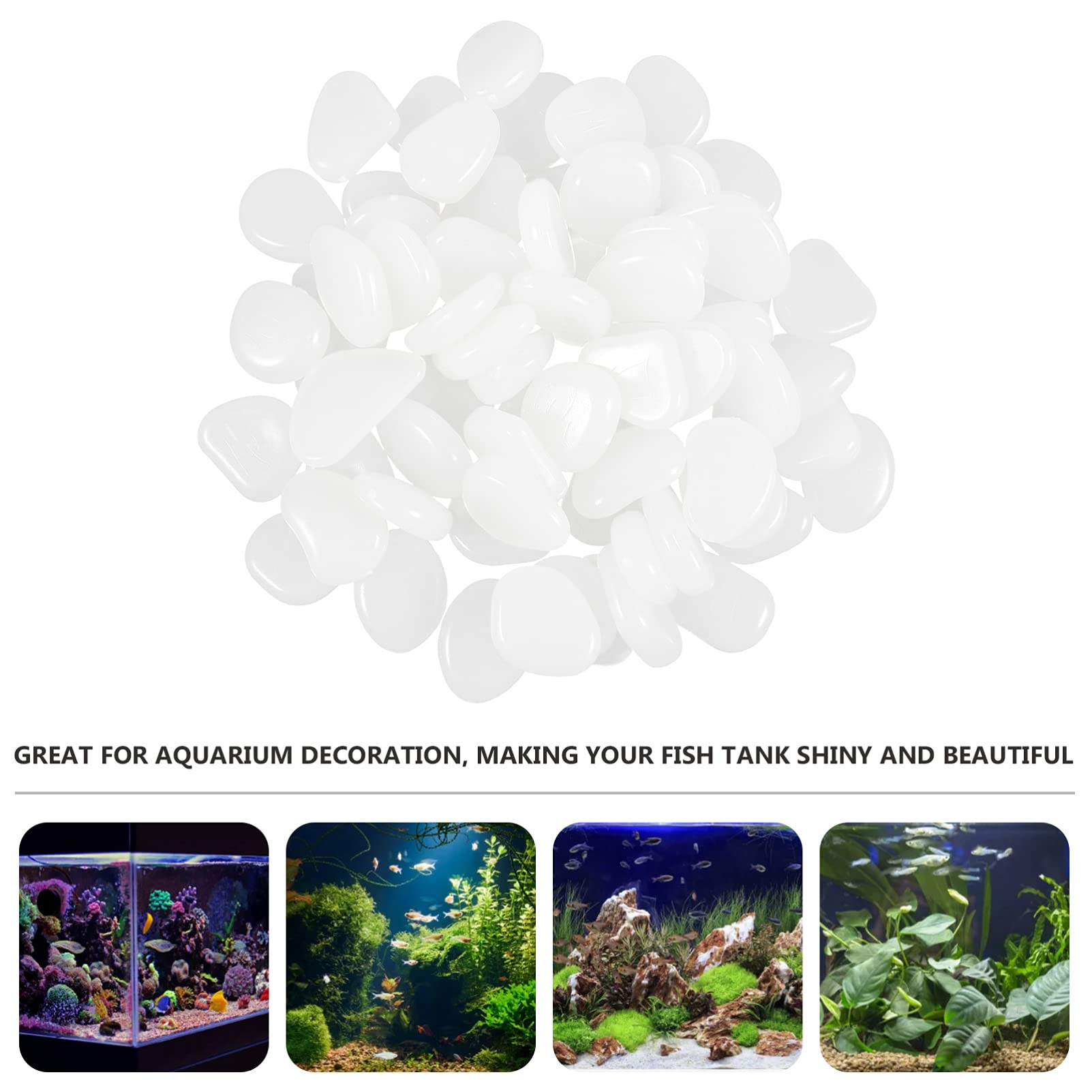 100PCS White Bamboo Fish Tank Decorations - Artificial Plants & Crystal Pebble Stones for Aquarium Landscaping, River Rock Shine - Perfect for Home, Office, Aquarium & Terrarium Decoration