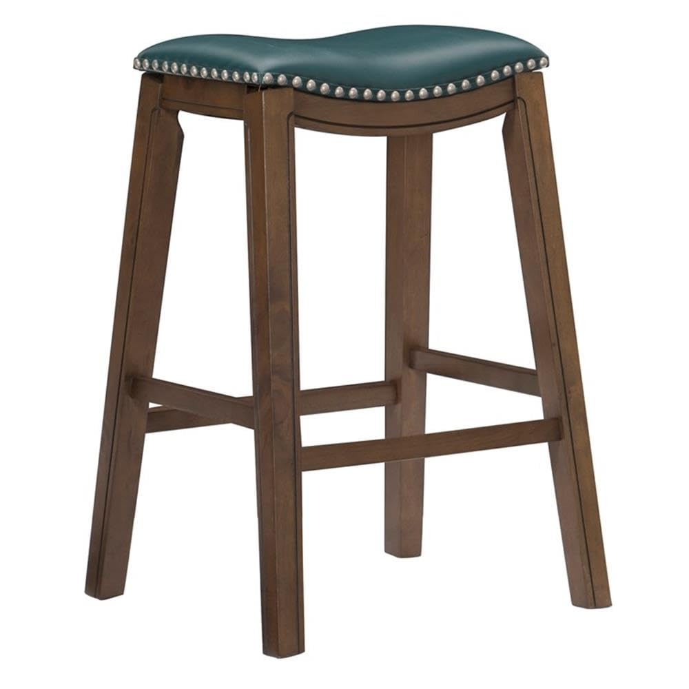 3-Pack Green Upholstered Faux Leather Backless Bar Stools Set - 29