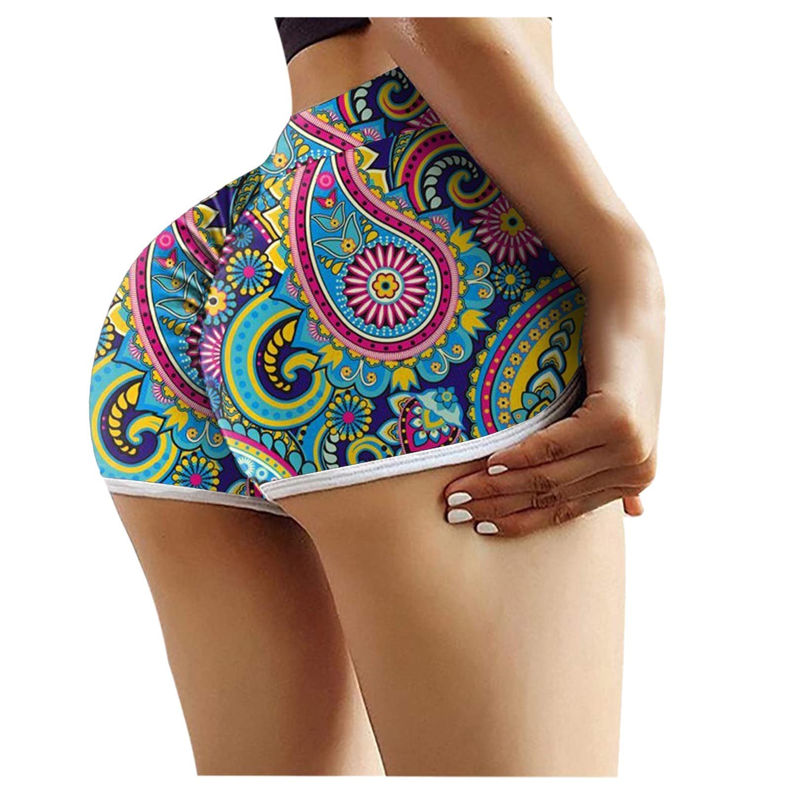 GXLONG Women's High Waisted Yoga Shorts - Sexy Booty Lifting Workout Running Leggings with Paisley Print | Perfect for Gym, Fitness & Dance | Butt Shaping Activewear for Women