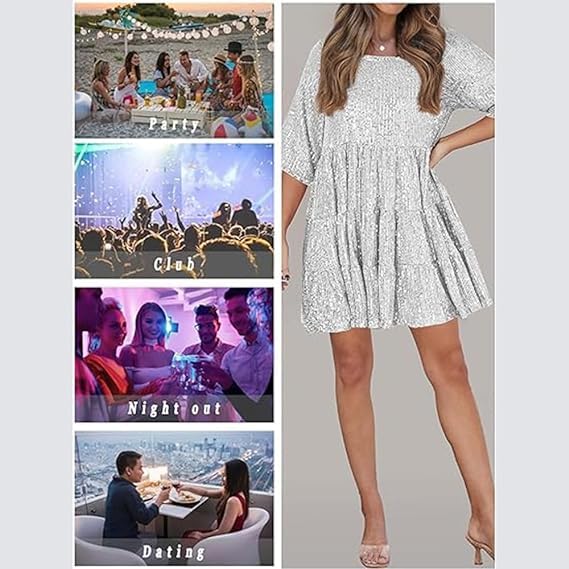 Sparkly Sequin Mini Dress for Women - Glitter Party Dress, Clubwear, Prom & Evening Gowns - Perfect for Night Out, Bachelorette Party, and Special Occasions