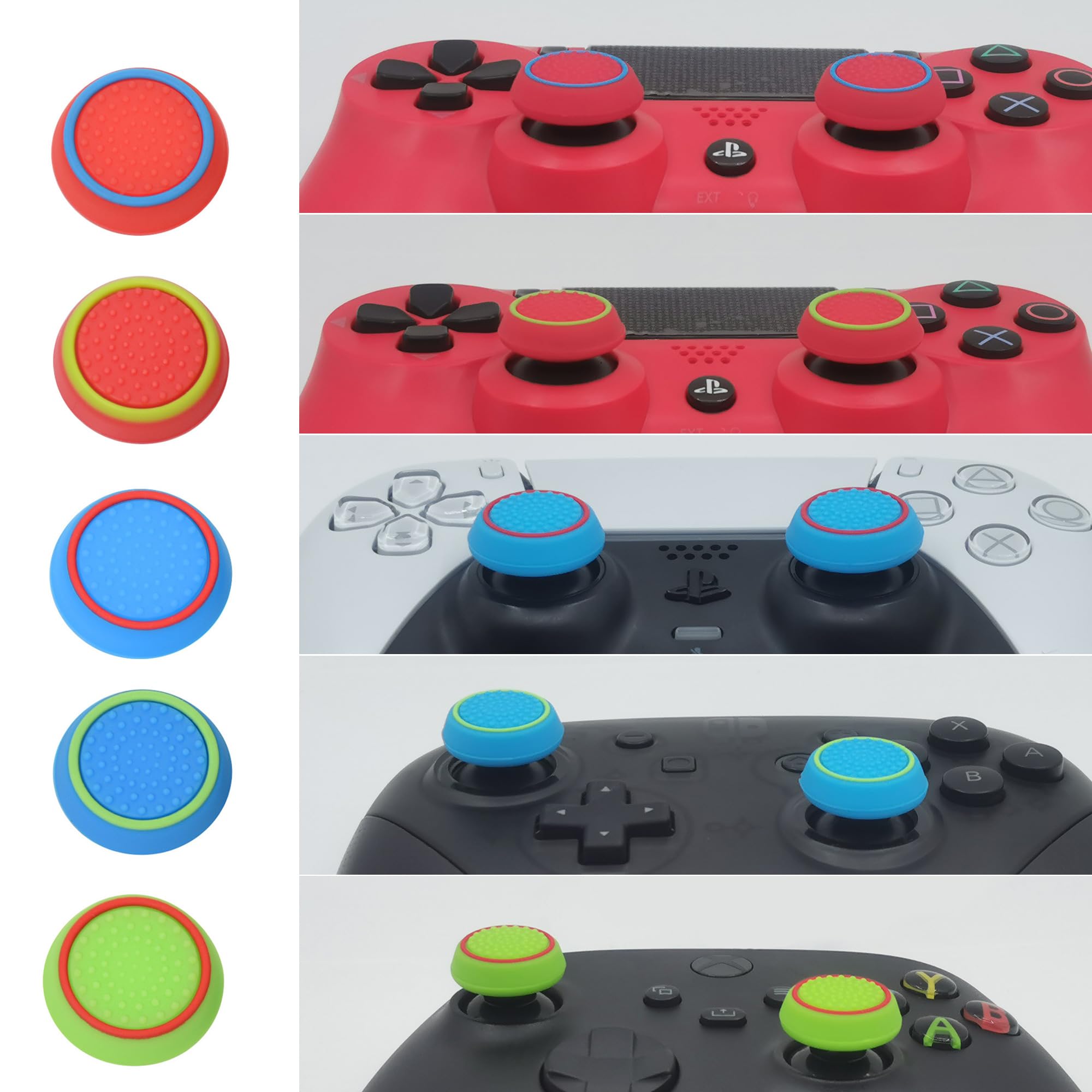 Premium PS5/PS4/Xbox/Switch Pro Controller Thumb Grips & Precision Rings Set (30pcs) - Red, Blue, Green - Enhanced Grip for Gaming, Anti-Slip Joystick Caps - Perfect for FPS, Racing & Competitive Gaming
