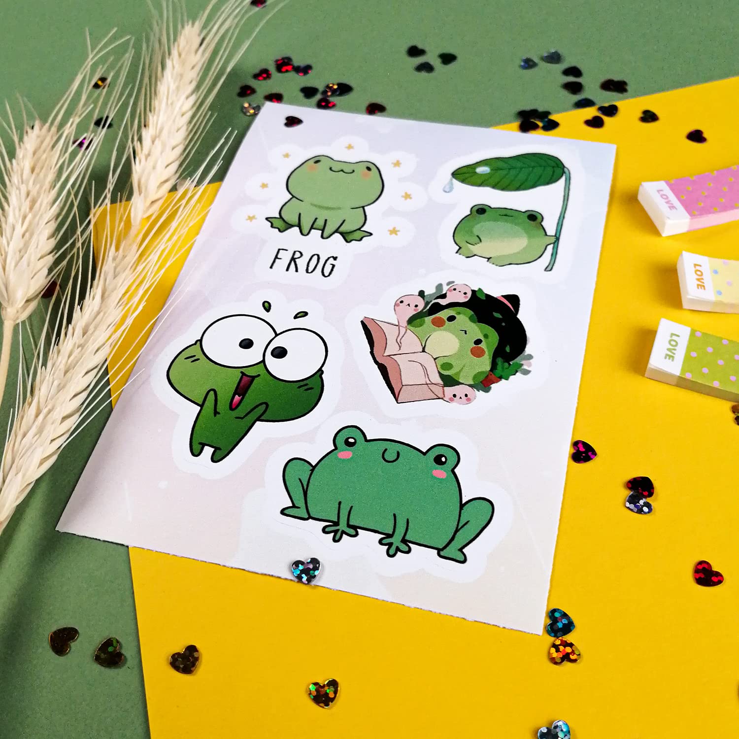 BulbaCraft Kawaii Frogs Stickers Set - 50 Pcs Cute Green & White Vinyl Decals for Kids | Waterproof, Scratch Resistant | Perfect for Water Bottles, Laptops, Scrapbooks, Journals & DIY Crafts | Fun Frog-Themed Decorations for School, Home & Office Use