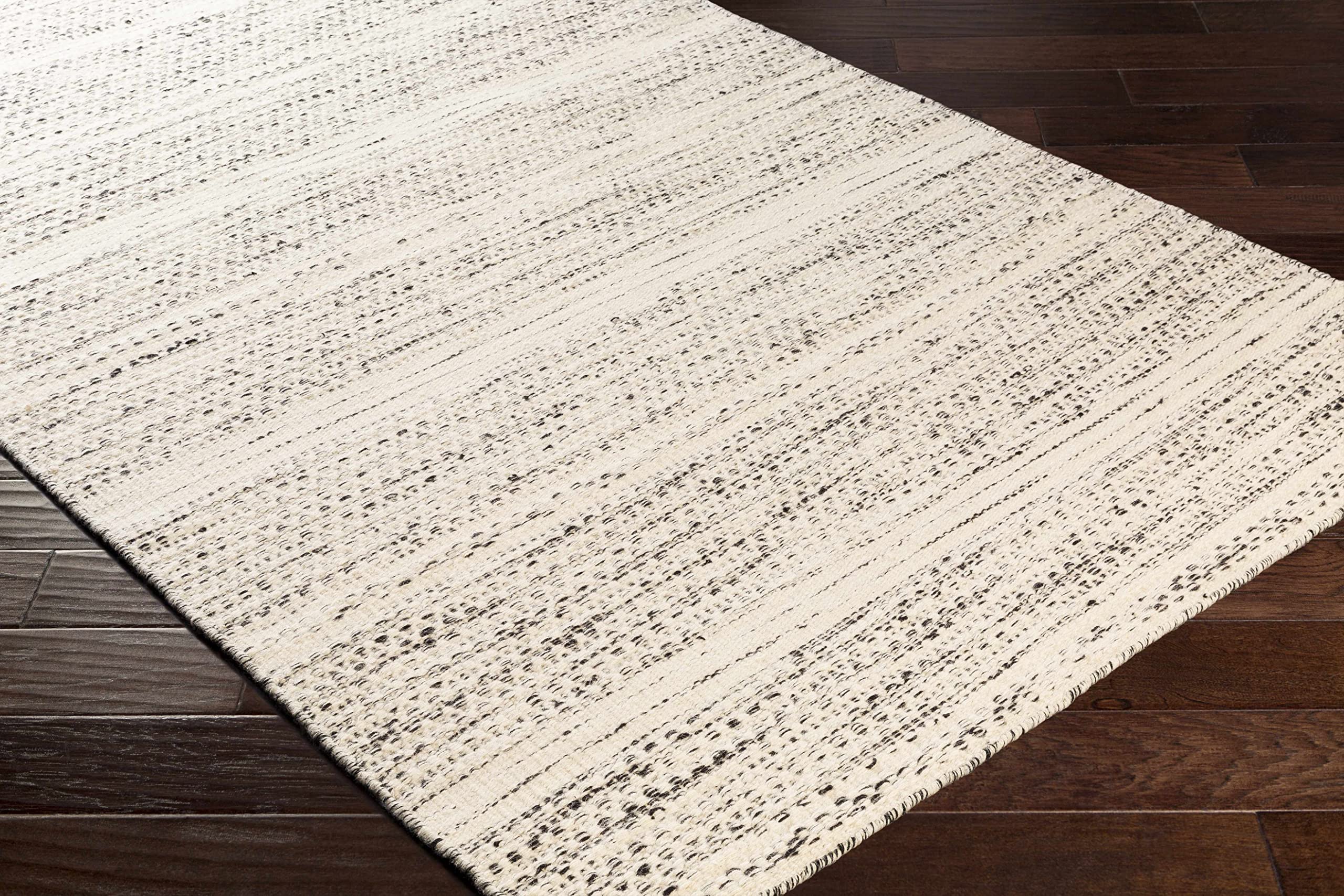 Hauteloom Williford Boho Handwoven Wool Natural Fiber Soft Area Rug - Traditional Farmhouse High Pile Braided Carpet for Living Room, Bedroom, Dining Room - Black, Cream, Beige - 8' Square - Cozy Home Decor & Boho Chic Style Accent