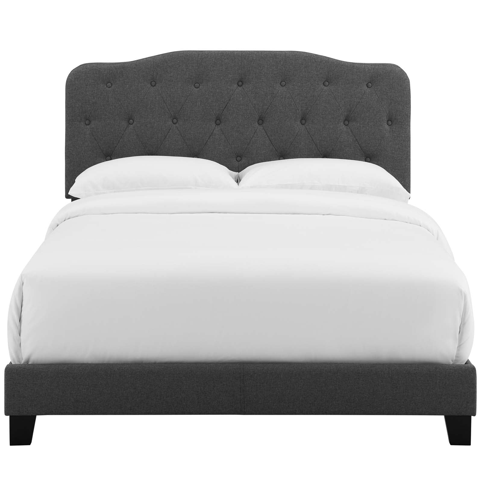 Amelia Upholstered Fabric Bed Frame - Queen Size Platform Bed with Headboard for Bedroom, Living Room & Guest Room