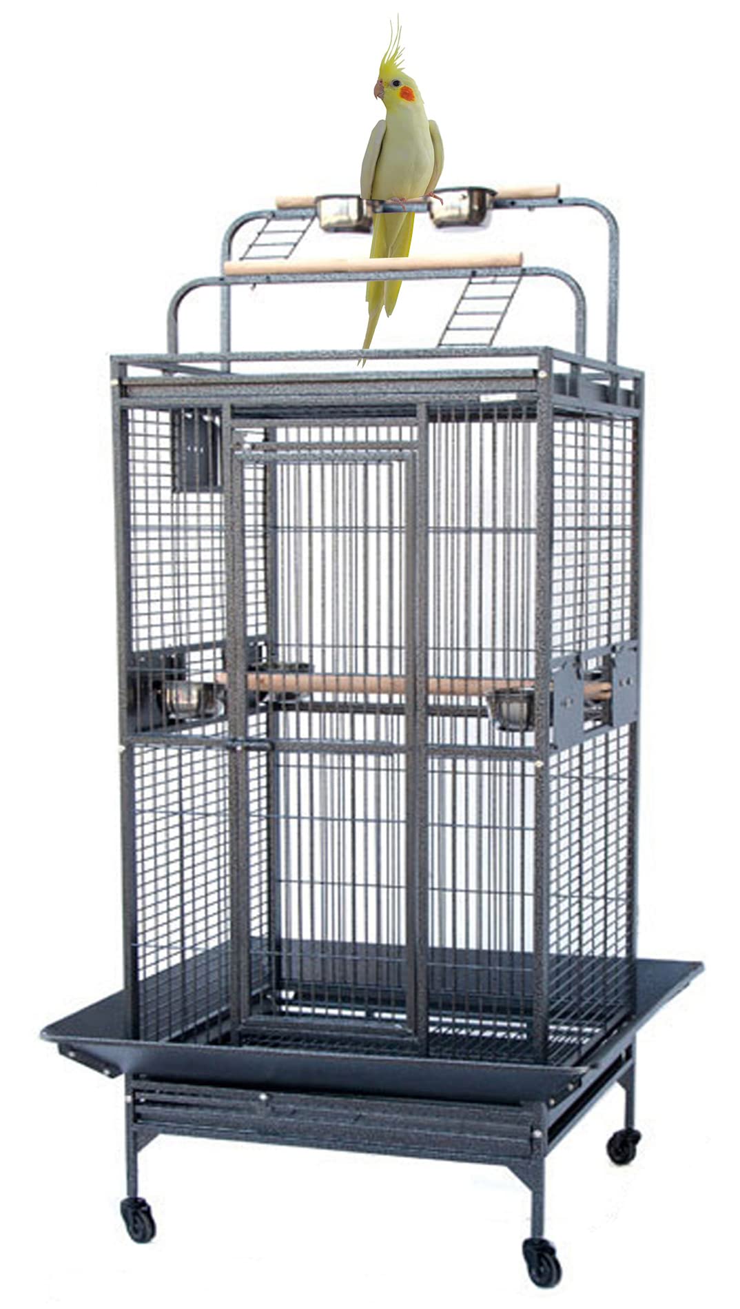Premium Large Wrought Iron Bird Cage for Parrots - Durable Elegant Design with Double Ladders, Removable Seed Guard & Play Top (Open/Close) - Perfect for Home, Office or Aviary Use
