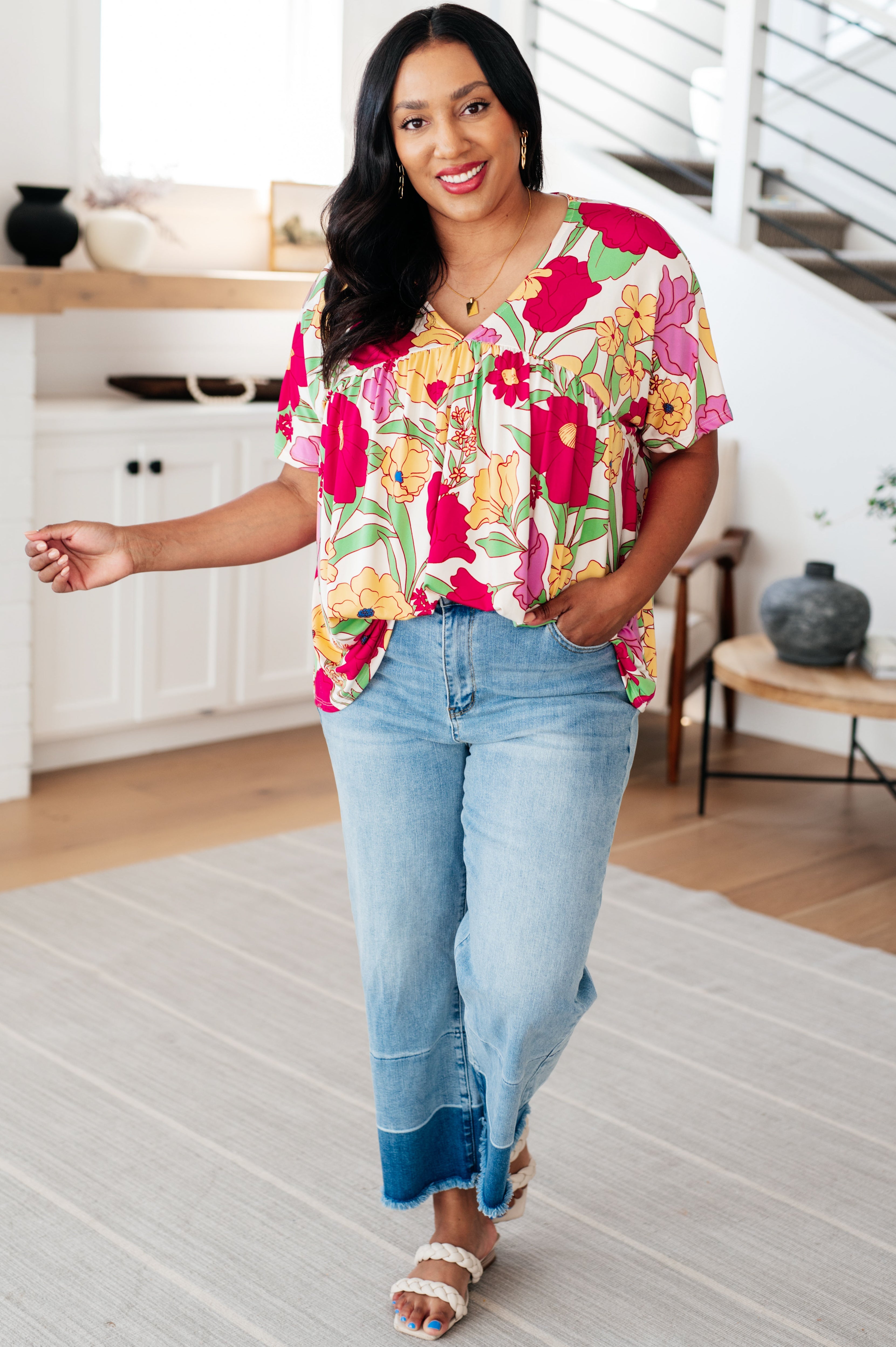 Do It Anyways Floral Print Women's Blouse - Elegant Flowy Top for Casual Wear, Office Outfits & Summer Dresses