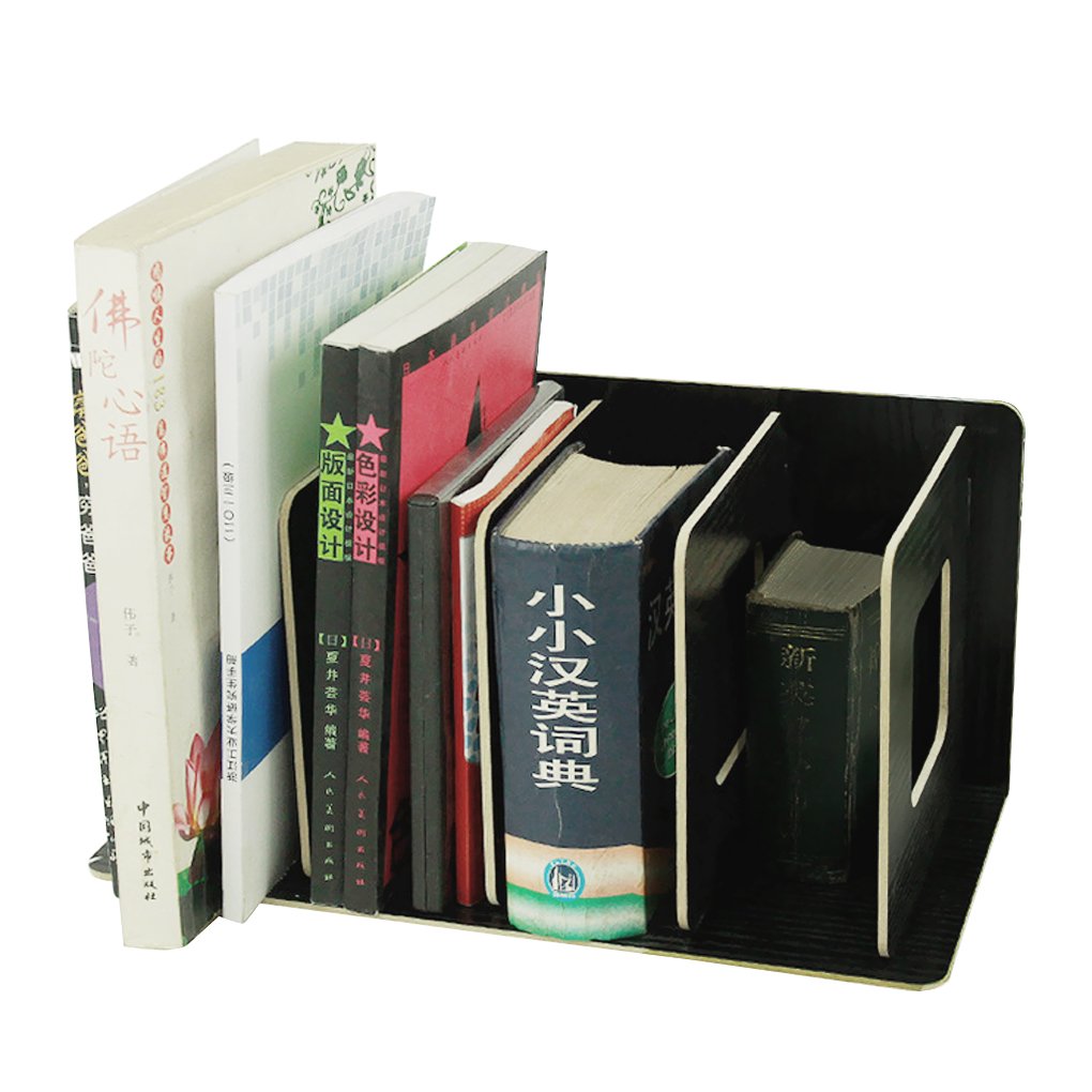 Wooden Desk File Organizer - 4-Section Bookends, Magazine Holder & Document Storage Box for Office, Home, or Study Room Organization