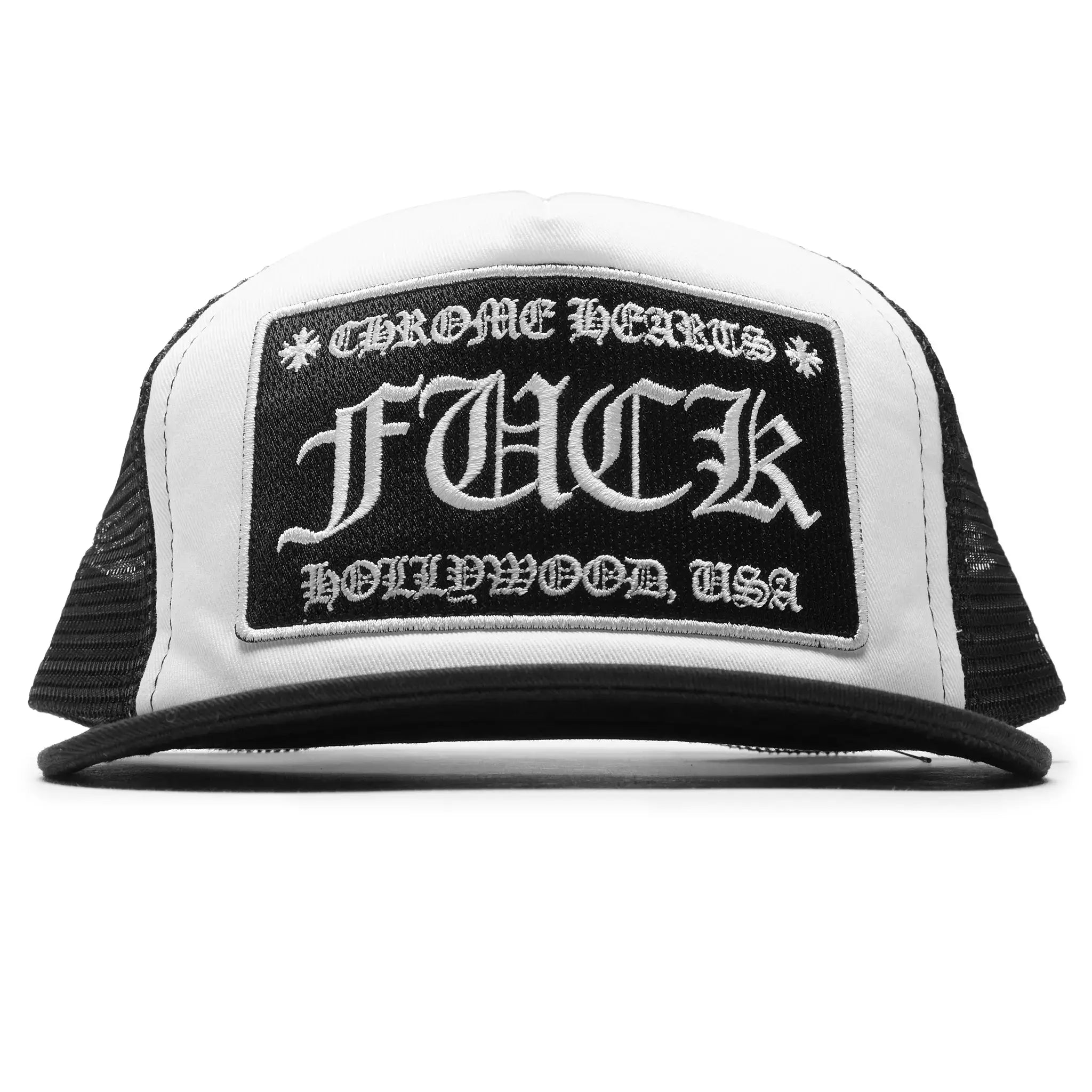 Chrome Hearts Fuck Hollywood White & Black Trucker Cap - Stylish Adjustable Snapback Hat for Men & Women - Perfect for Streetwear, Hip Hop Fashion & Outdoor Activities