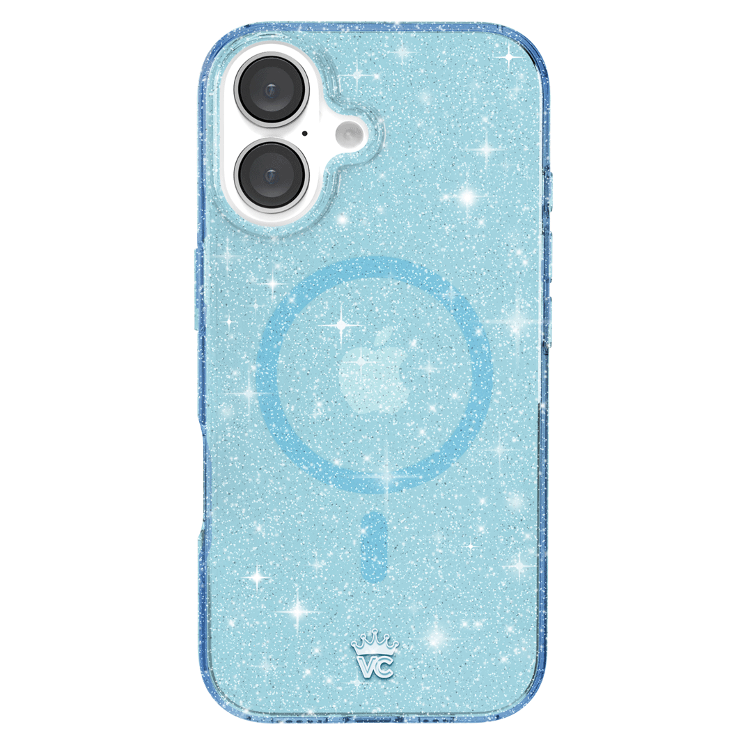 Blue Stardust Glitter iPhone Case - Shatterproof Protective Cover for iPhone 13/14/15 Pro Max - Sparkly Glitter Phone Case for Women Girls - Perfect for Parties, Travel & Everyday Use