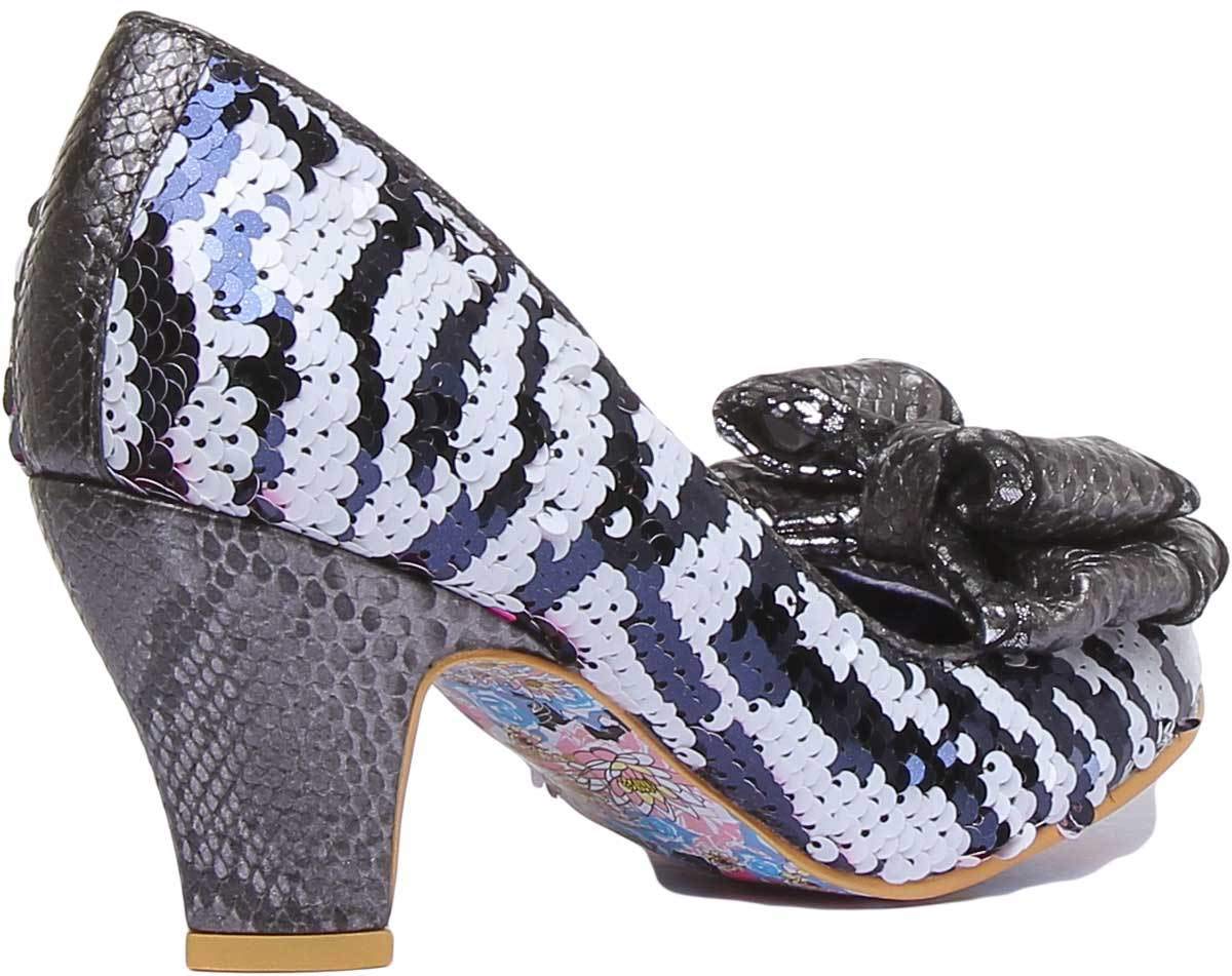Irregular Choice Lady Banjoe Women's Court Shoes in White & Black - Size 8.0 | Elegant Heels for Work, Parties & Special Occasions