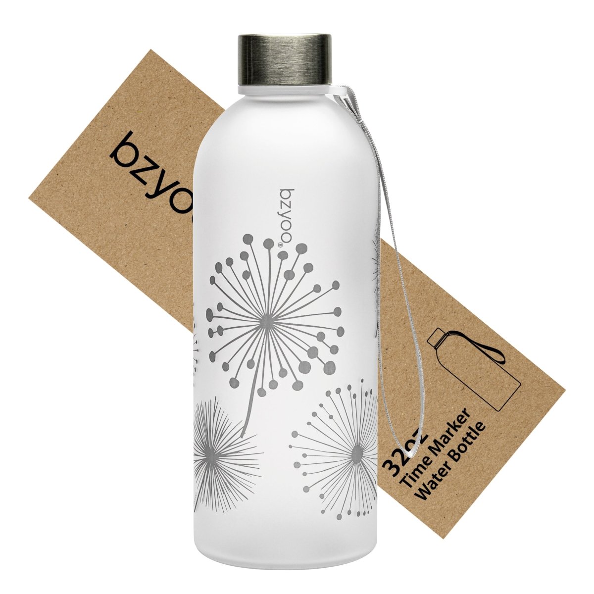 32oz Time Marker Tritan Water Bottle with Carrying Strap - Dandelion Silver | BPA-Free Leakproof Sports Water Bottle for Gym, Hiking & Outdoor Activities
