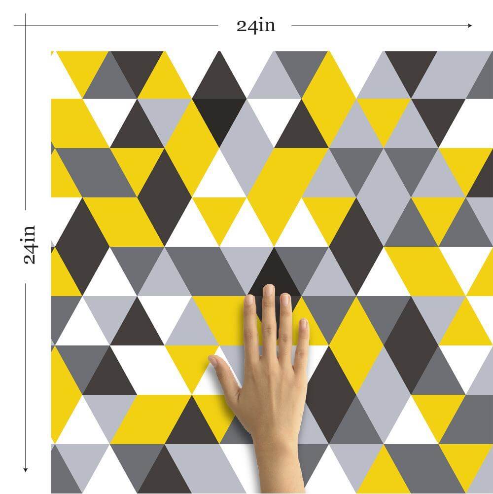 Yellow and Grey Geometric Triangle Peel and Stick Removable Wallpaper - Self-Adhesive Decorative Wall Covering for Bedroom, Living Room, Nursery, or Office Decor